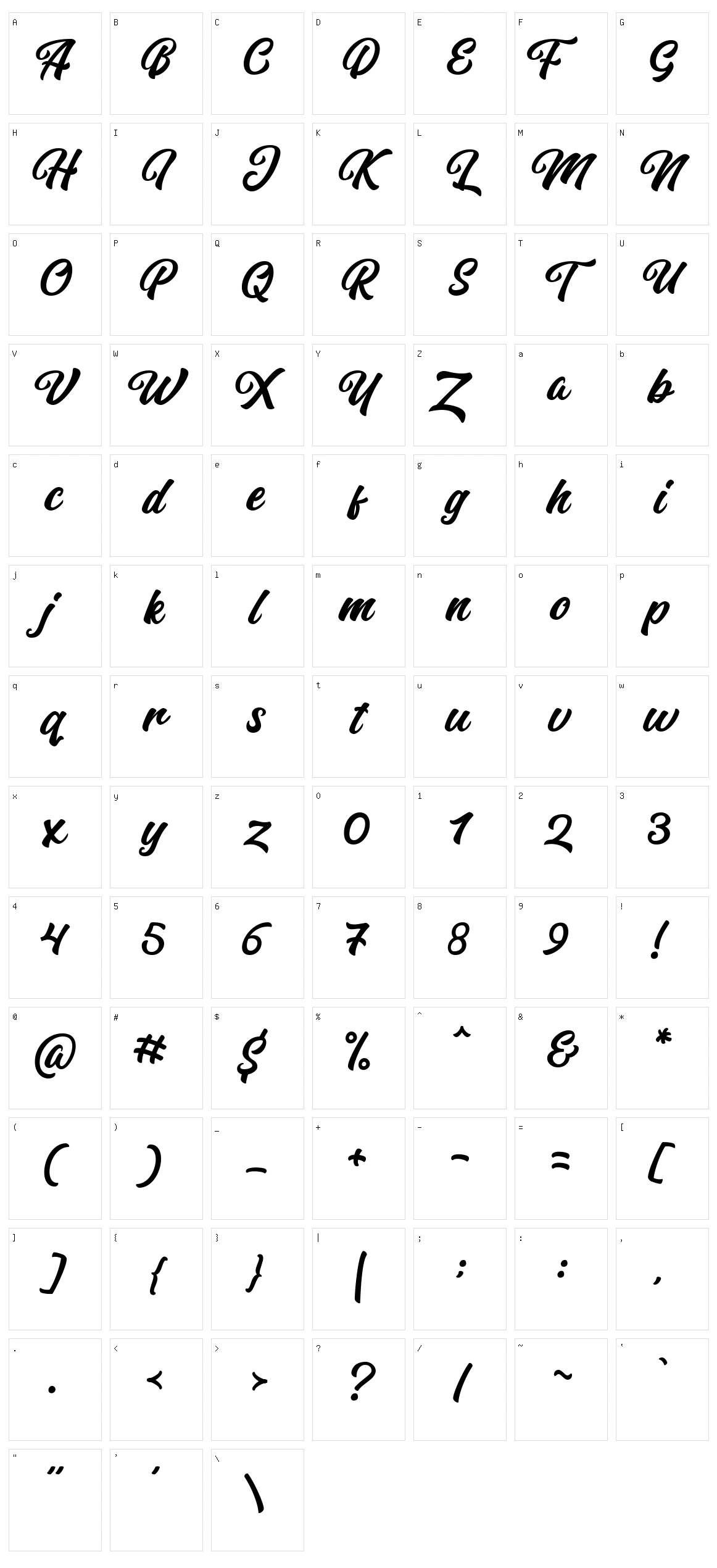 Rubellion Script Character Set