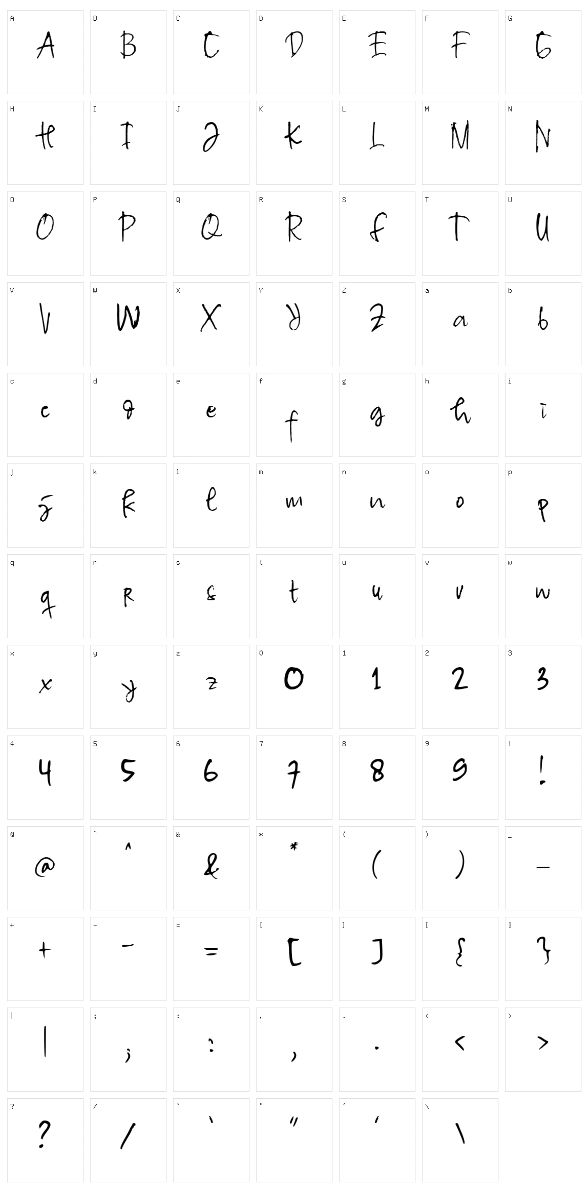 Tracer Script Character Set