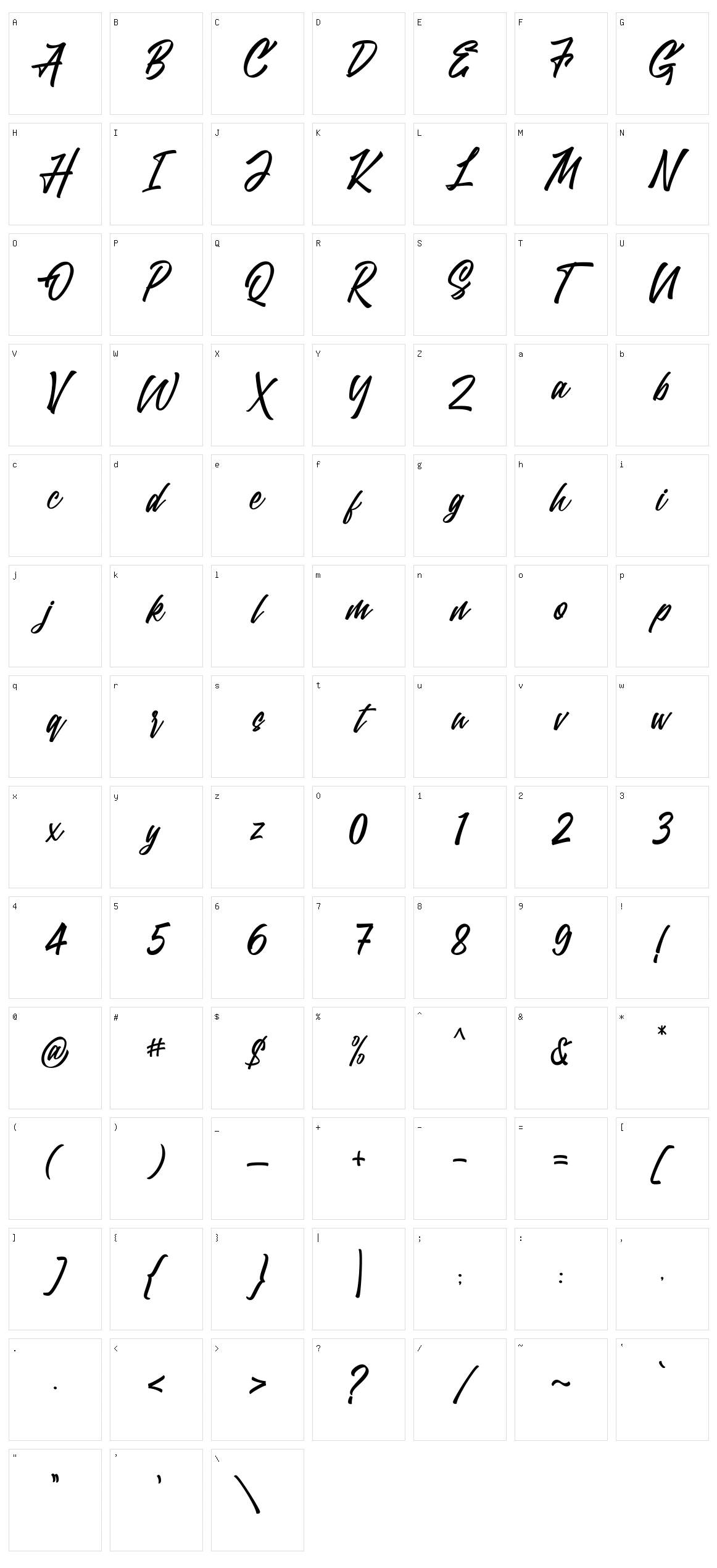 Trushme Script Character Set