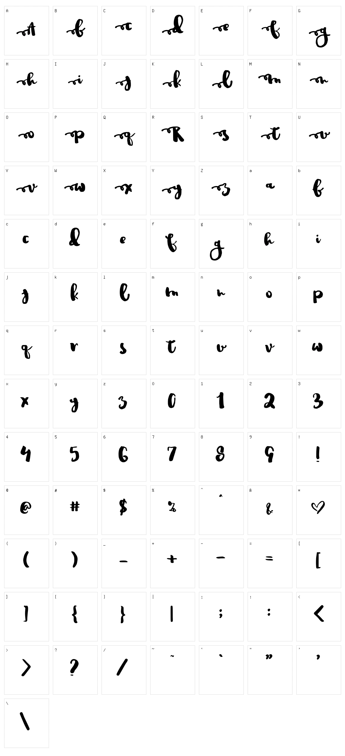 Justin Road Character Set