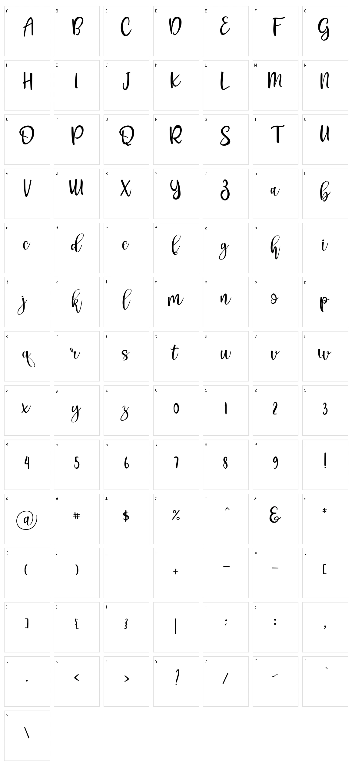 Pichellya Script Character Set