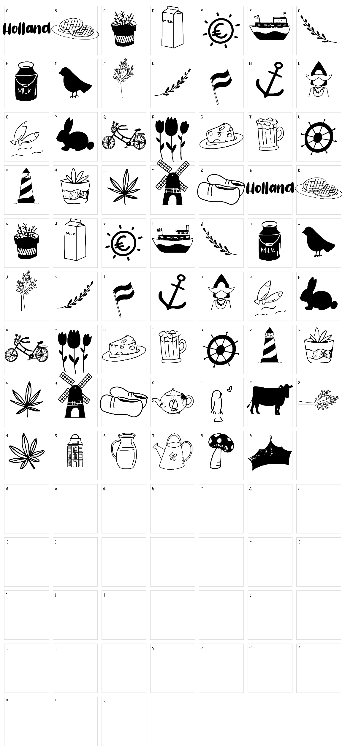 Holland Dingbats Character Set