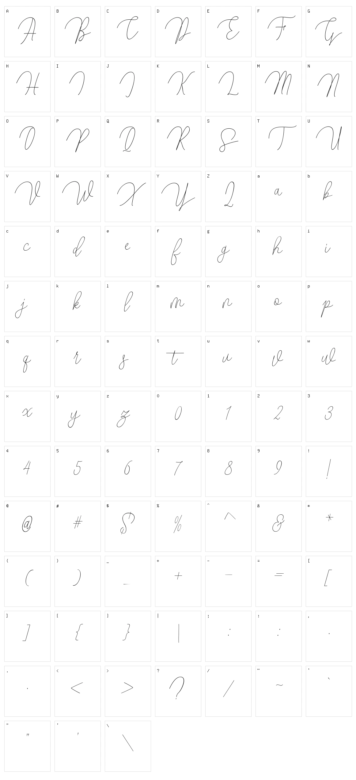 Butty Script Character Set