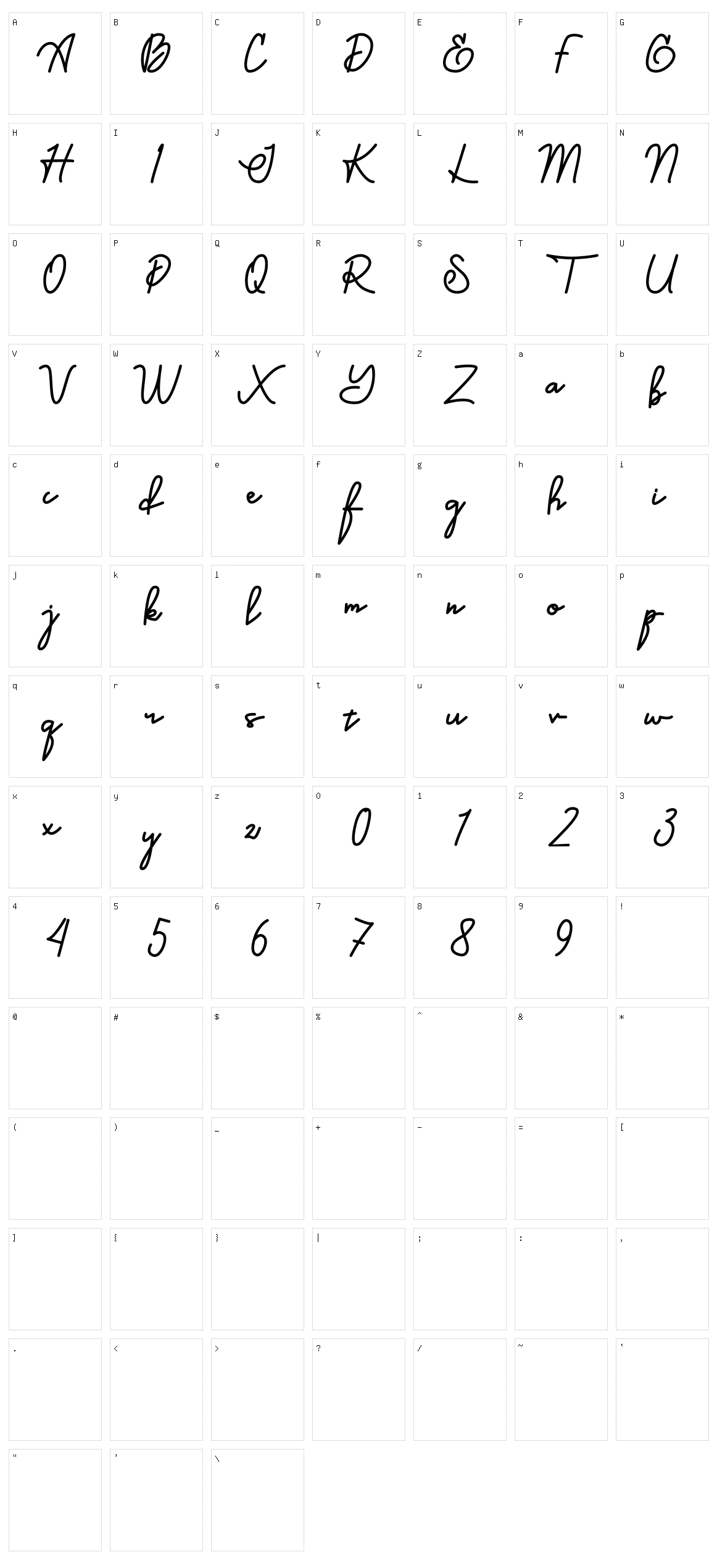 Caligendings Character Set