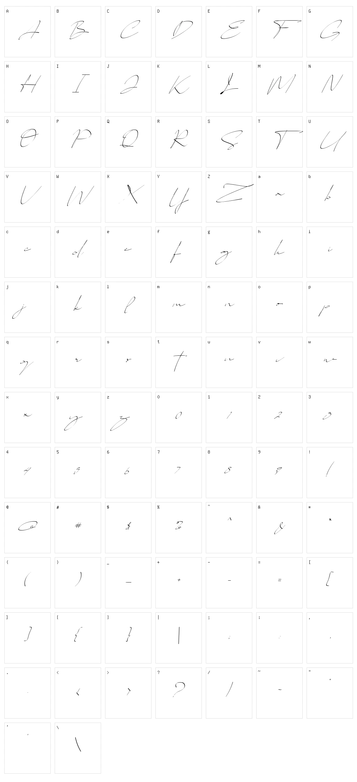 Callihgra Character Set