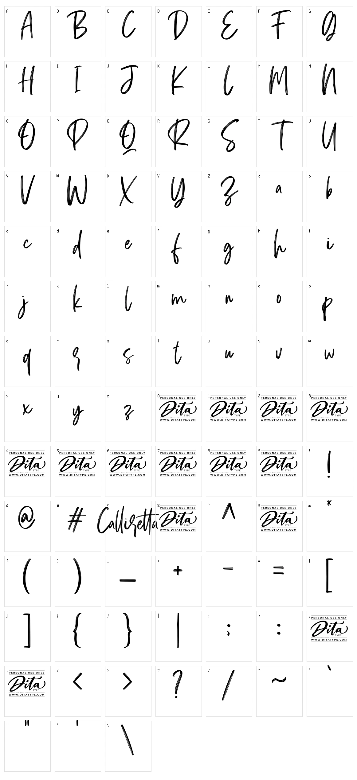 Calliretta Character Set