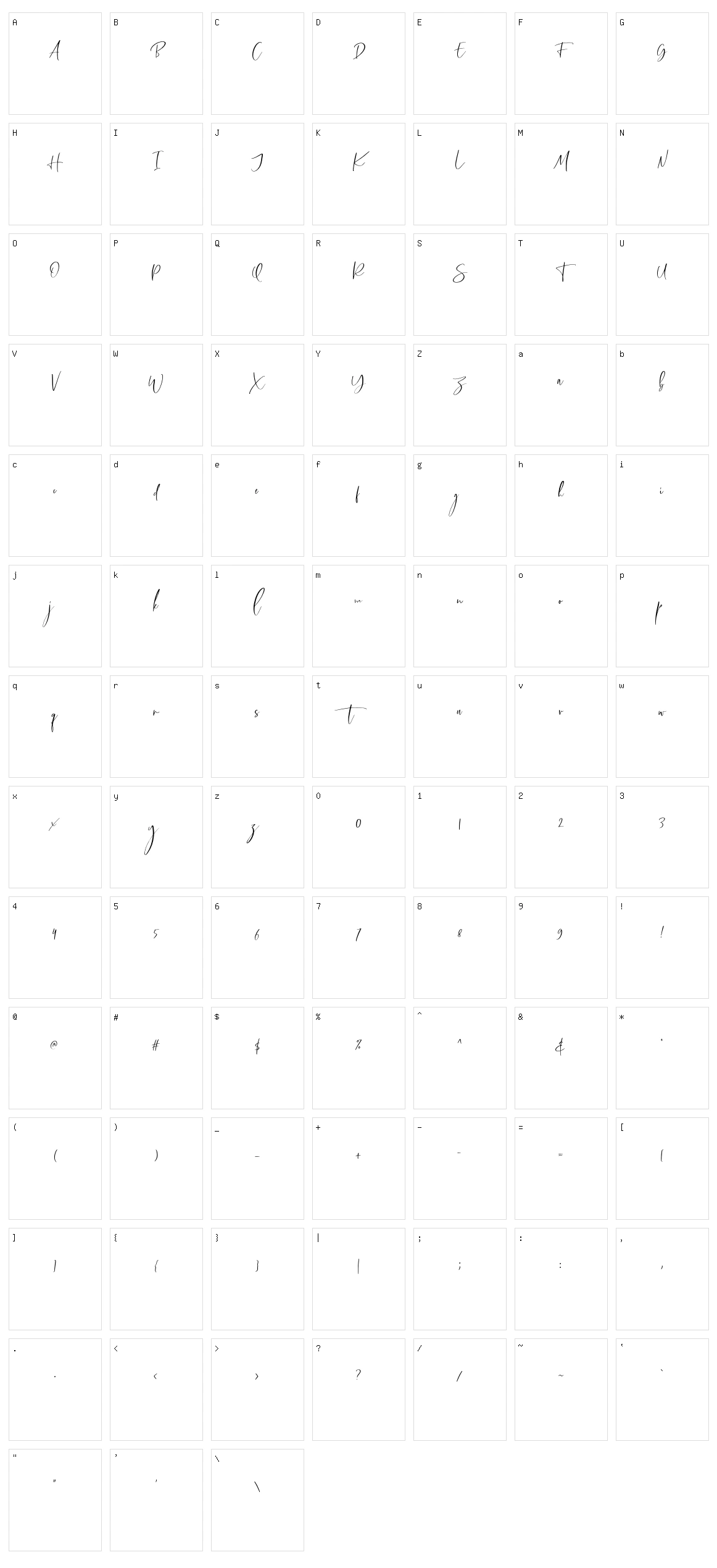 Callistera Script Character Set