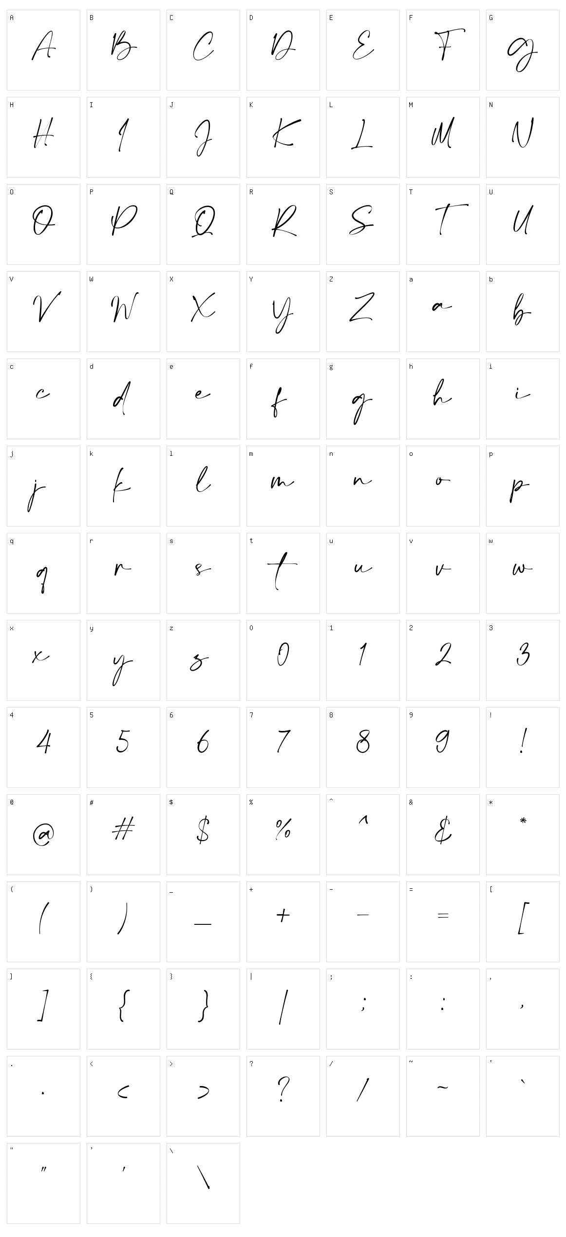 Calton Elegance Script Character Set