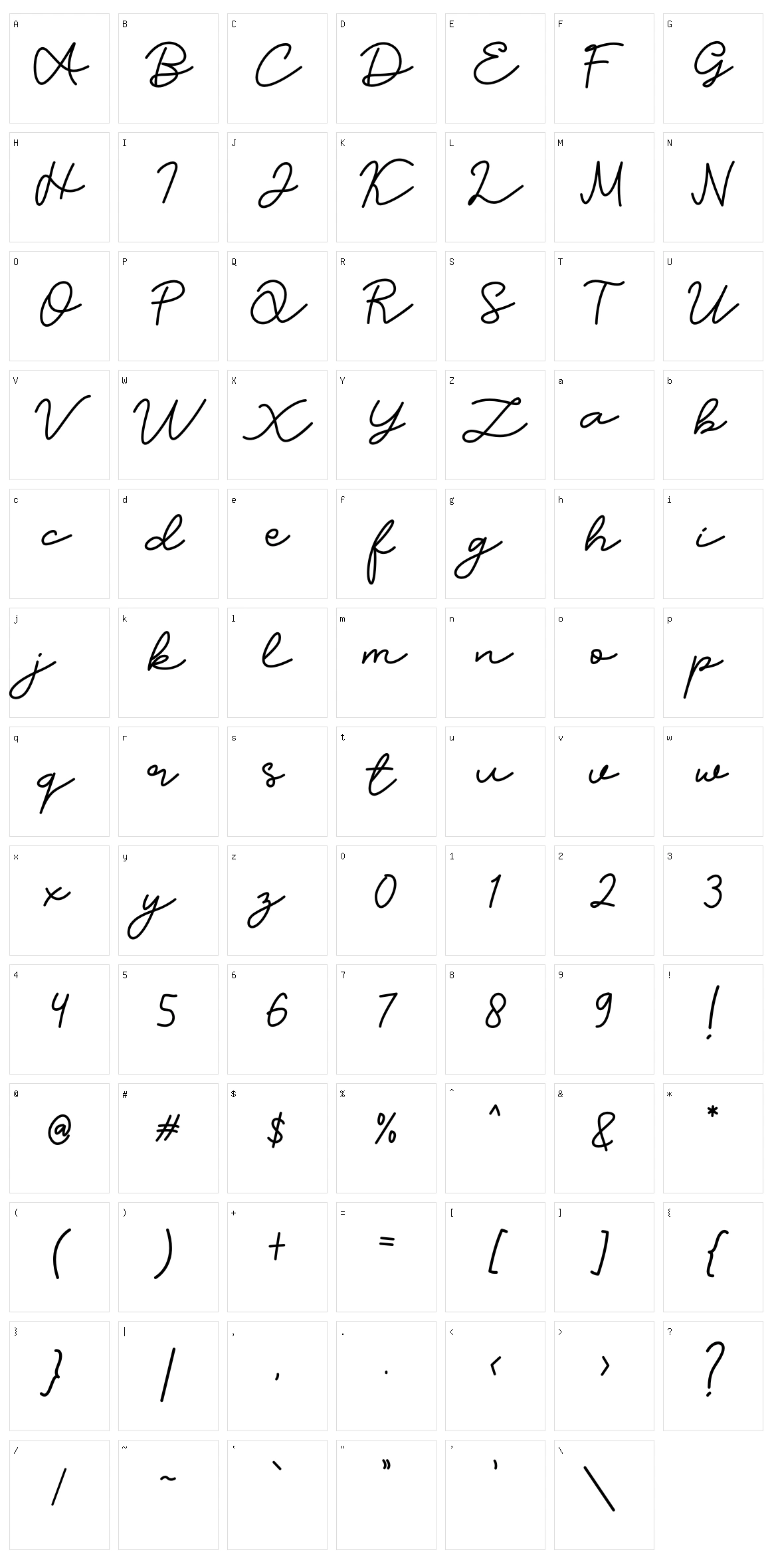 Candia Script Character Set