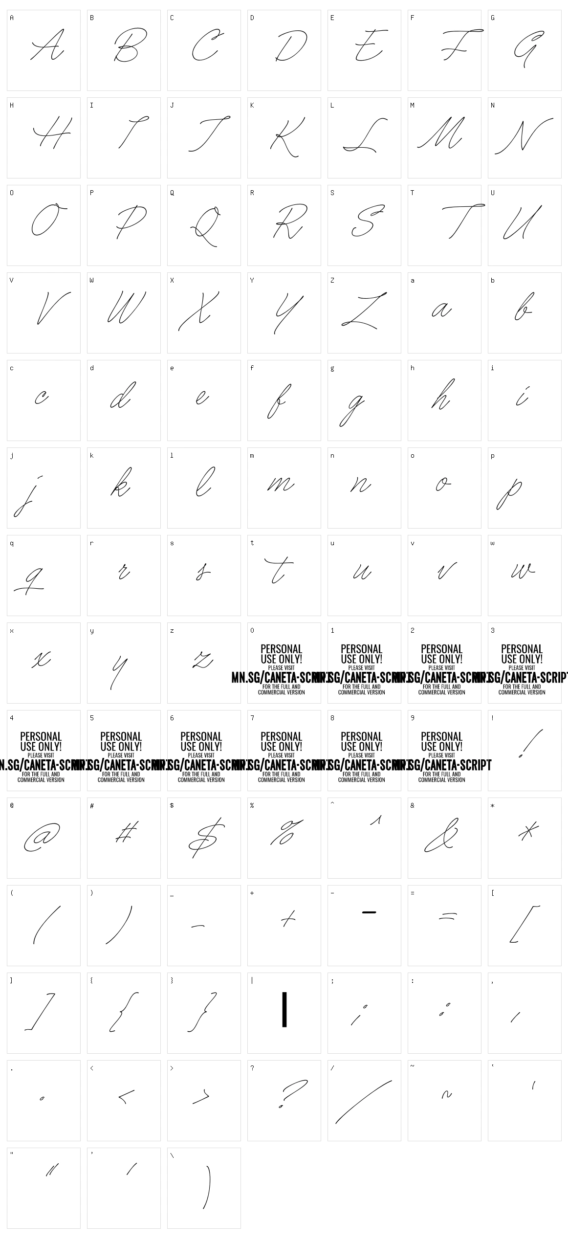 Caneta Script Character Set