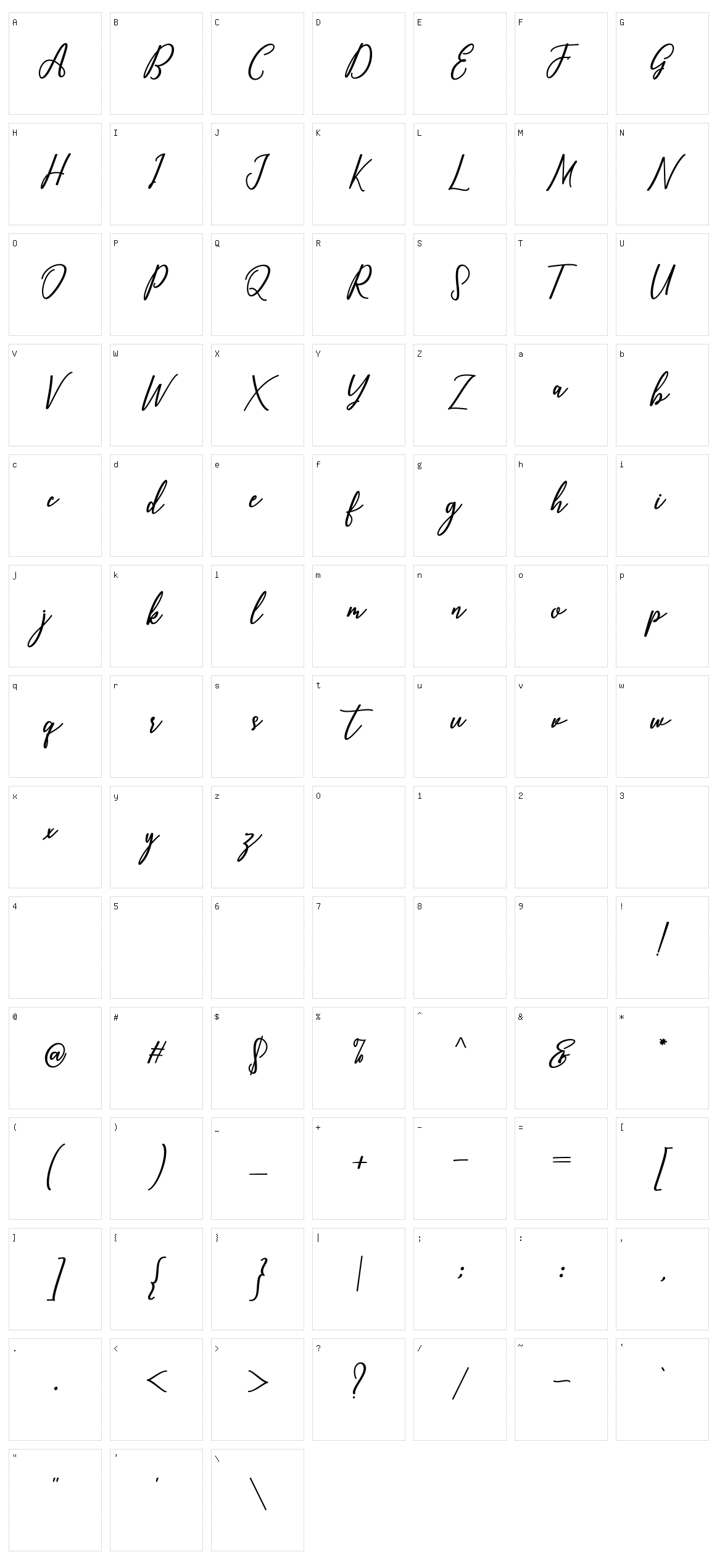 Capital Script Character Set