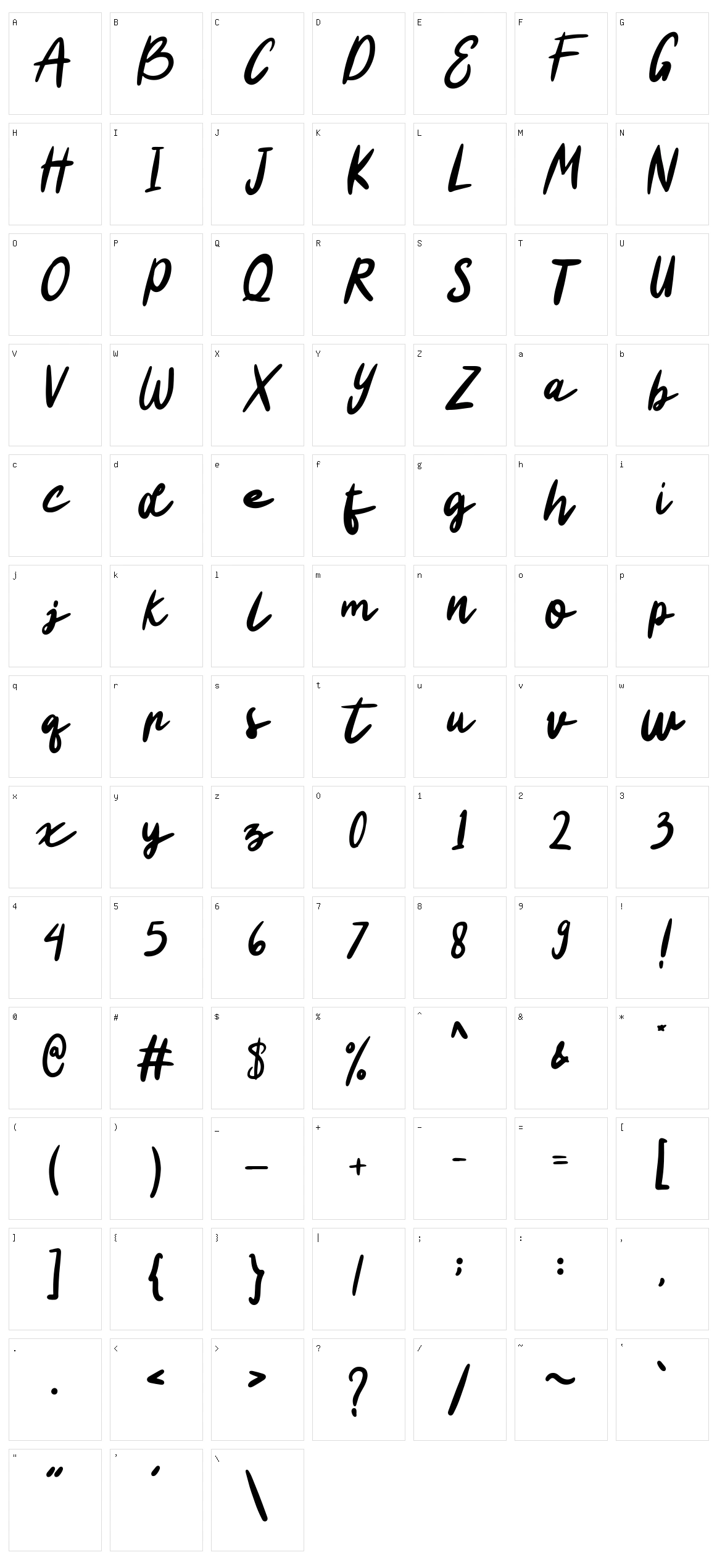 Charlene Script Character Set