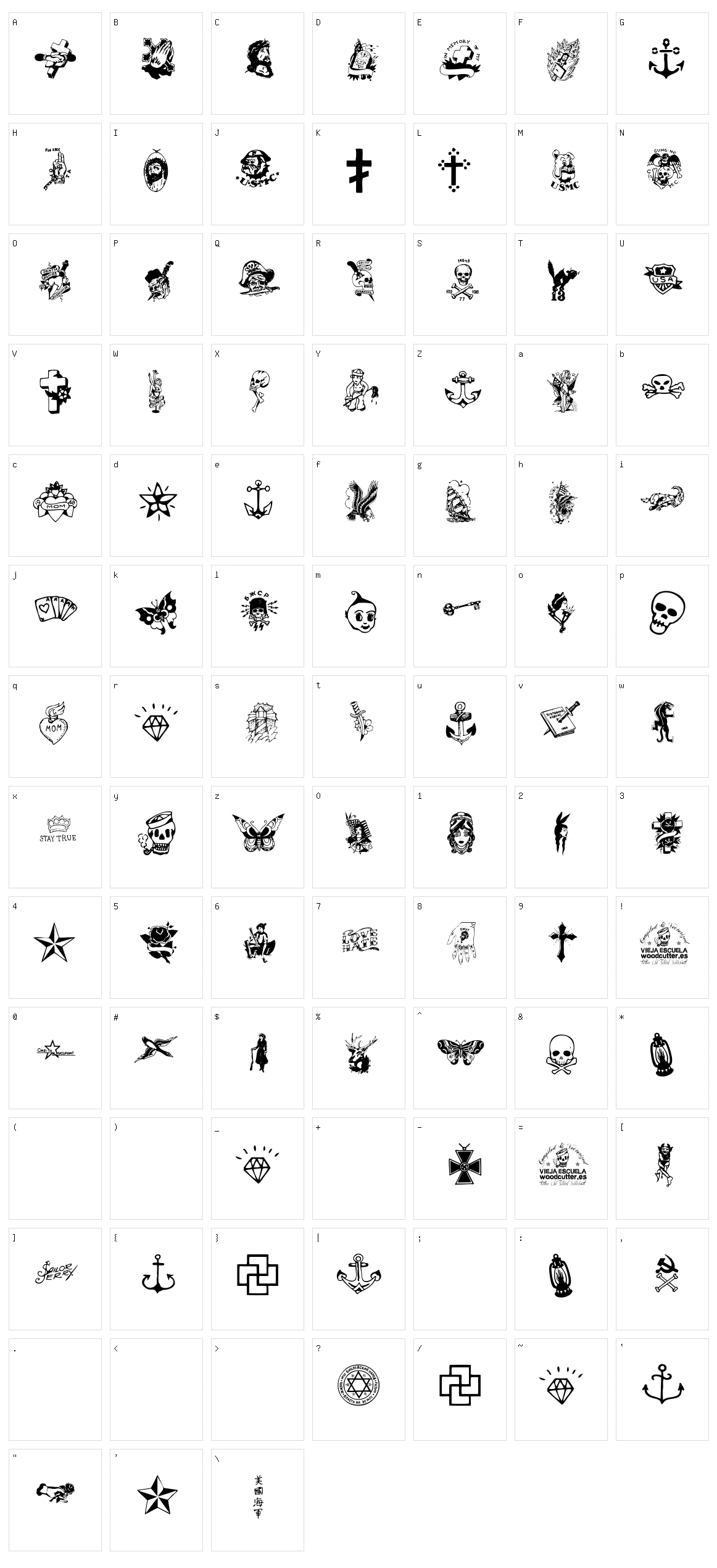 Tattoo Vieja Escuela 2 Character Set