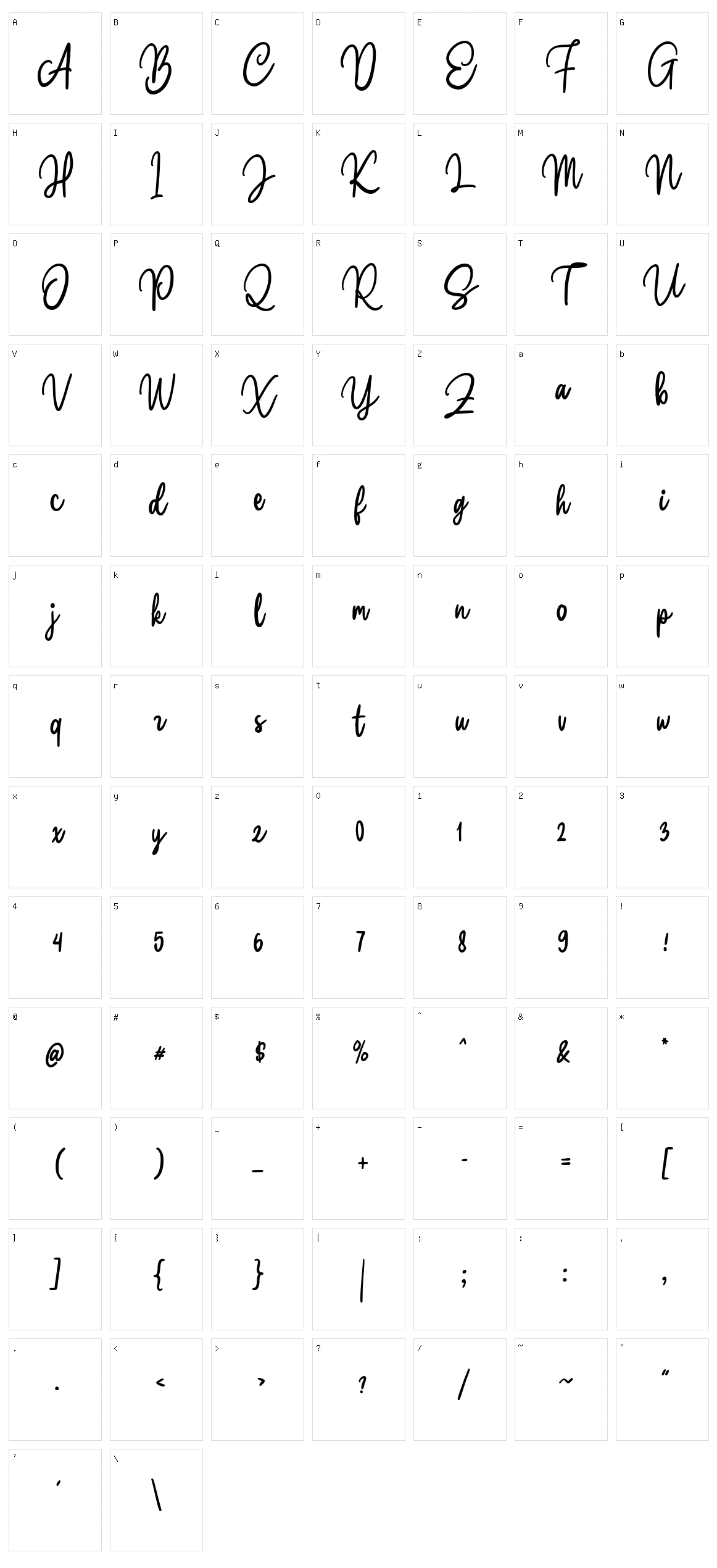 Claston Script Character Set
