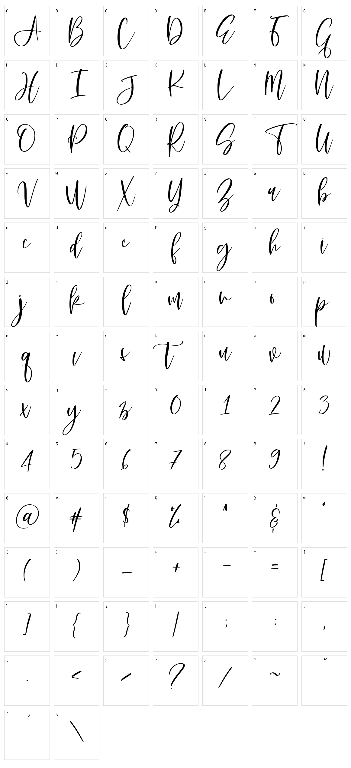 Dancing Moon Script Character Set