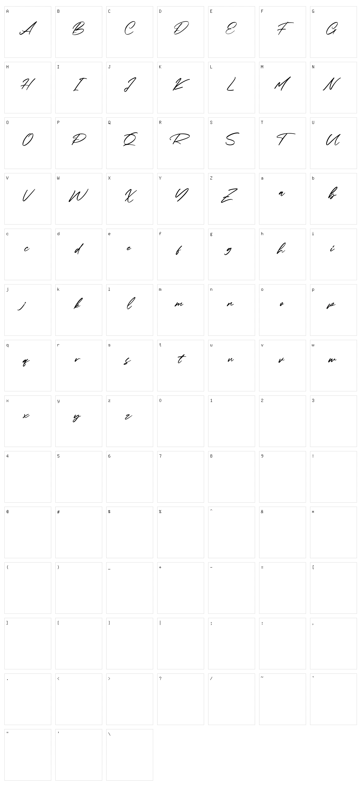 Dawsons Script Character Set