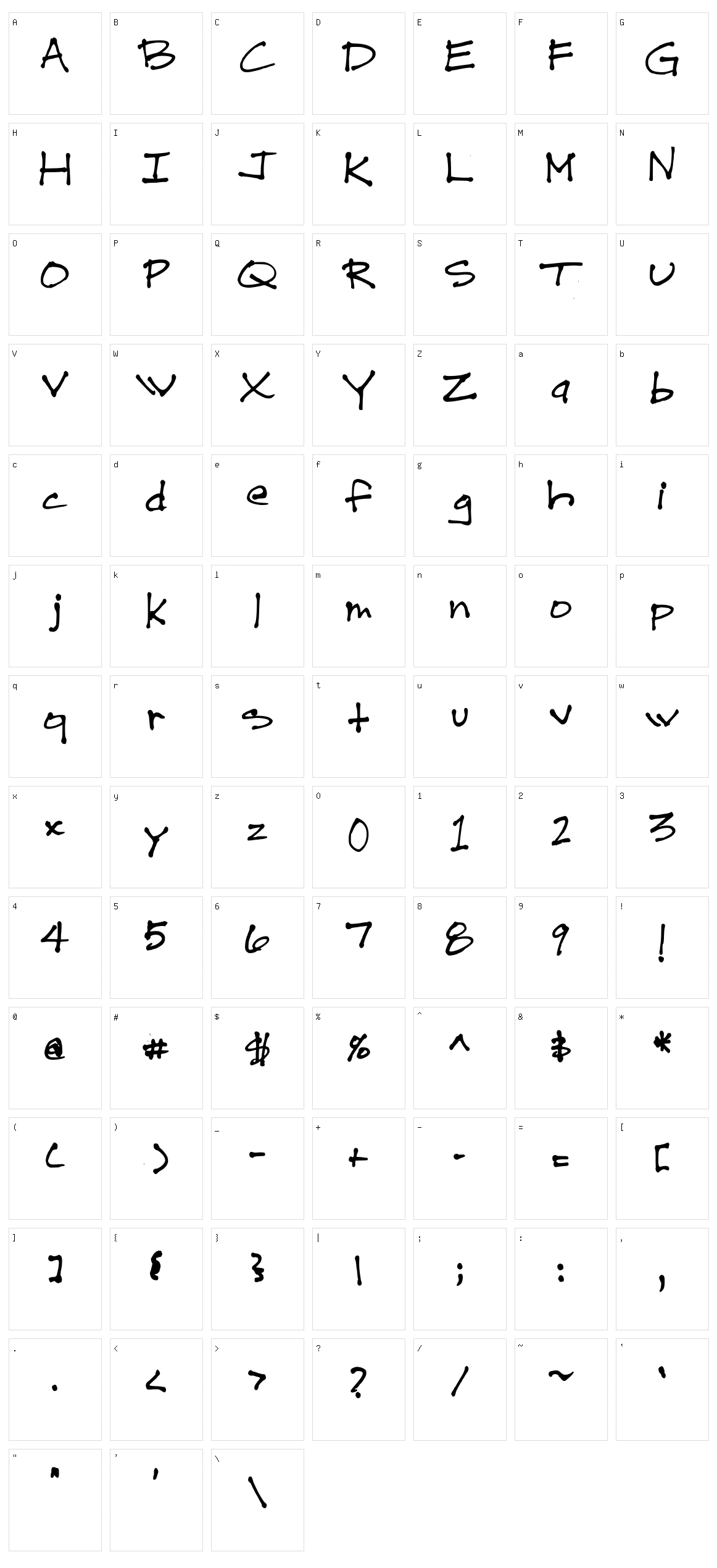 Drew Hand 1 Character Set