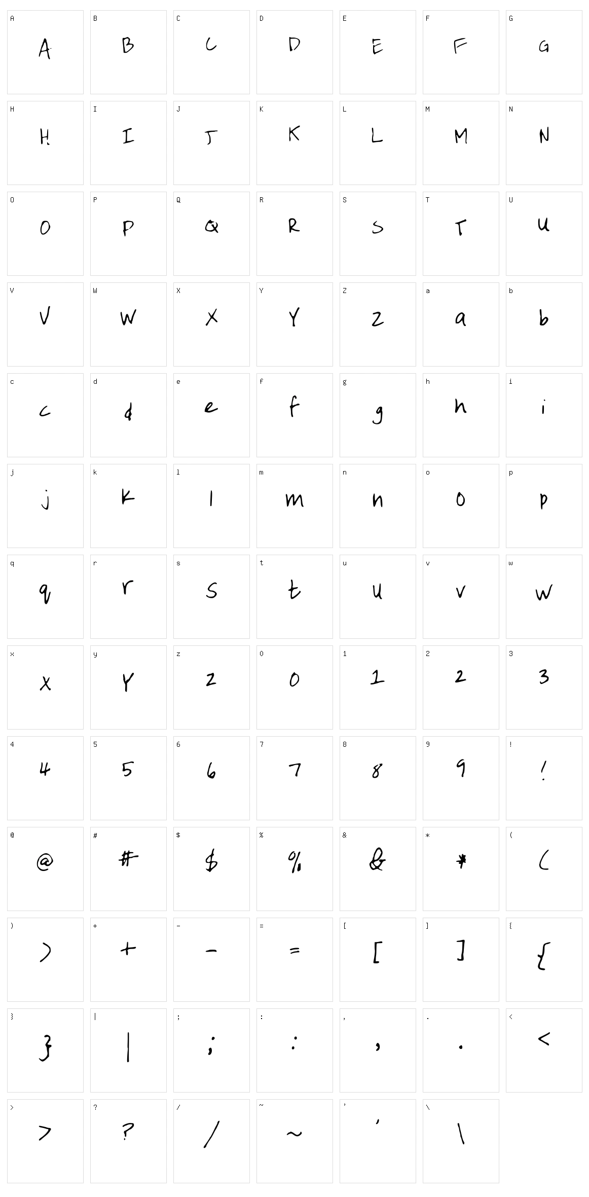 Emilee Handwriting Character Set