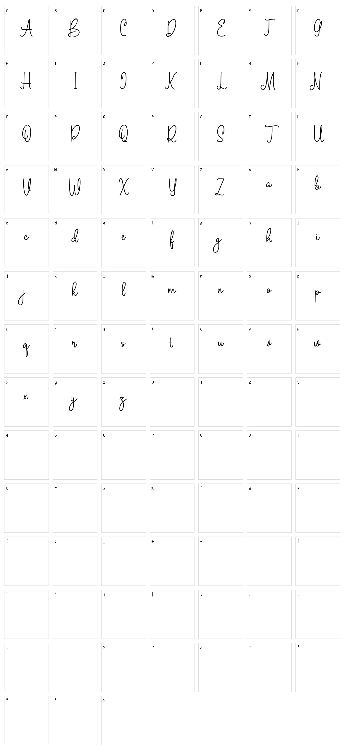 Emitensy Script Character Set