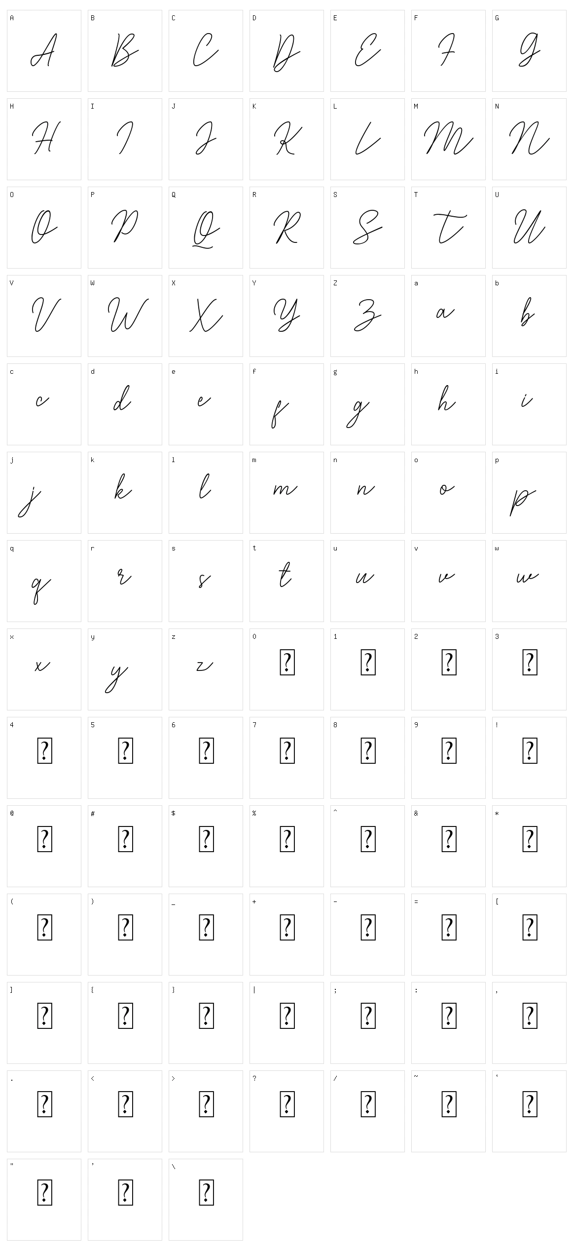 Evelyn Script Character Set