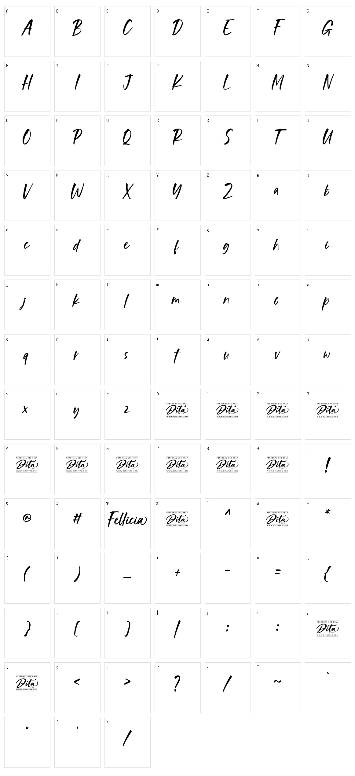 Fellicia Character Set