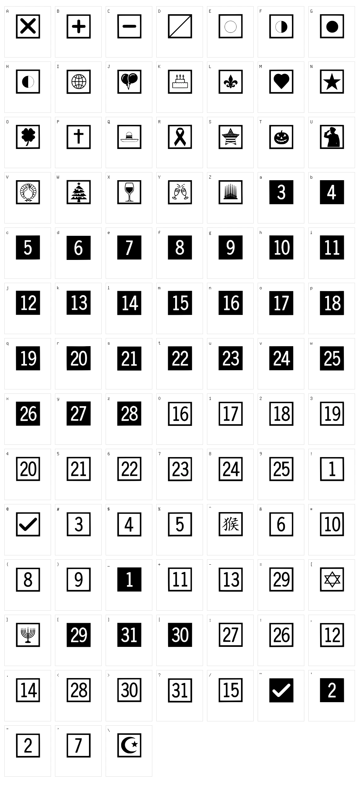 Calendar Symbol Wizard Character Set