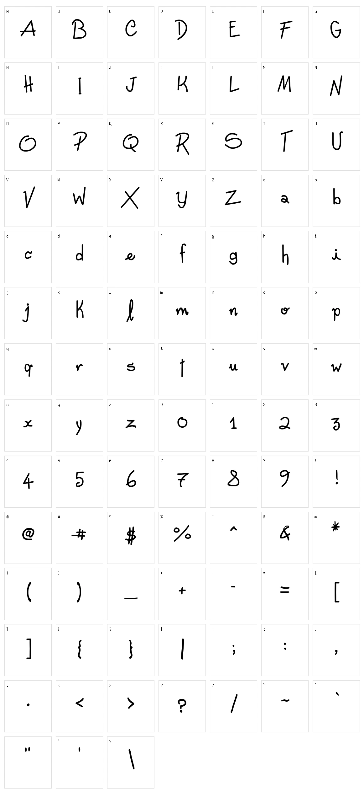 Freehand Written Character Set
