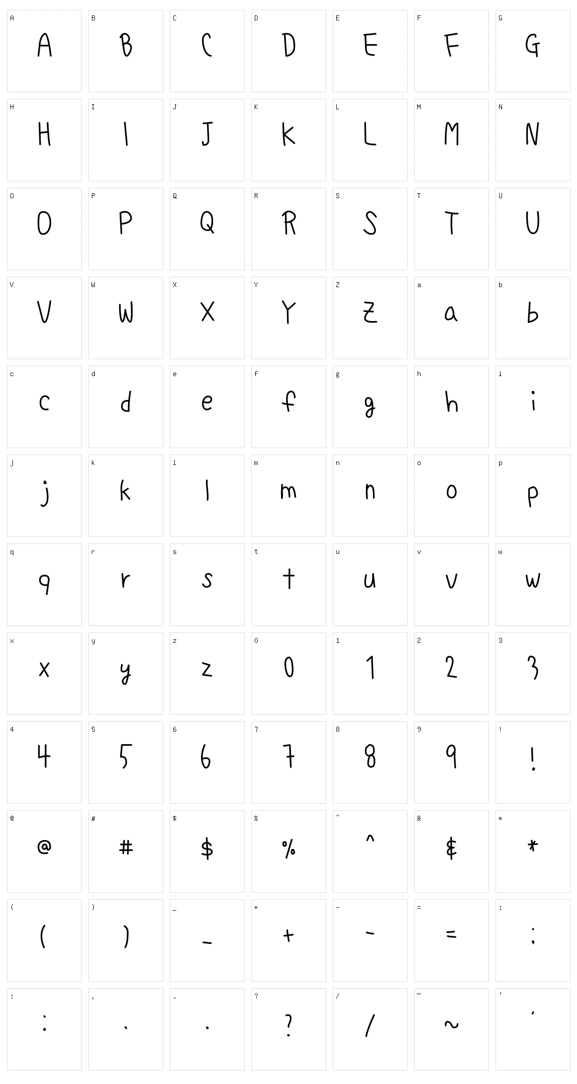 Gigi handwriting Character Set