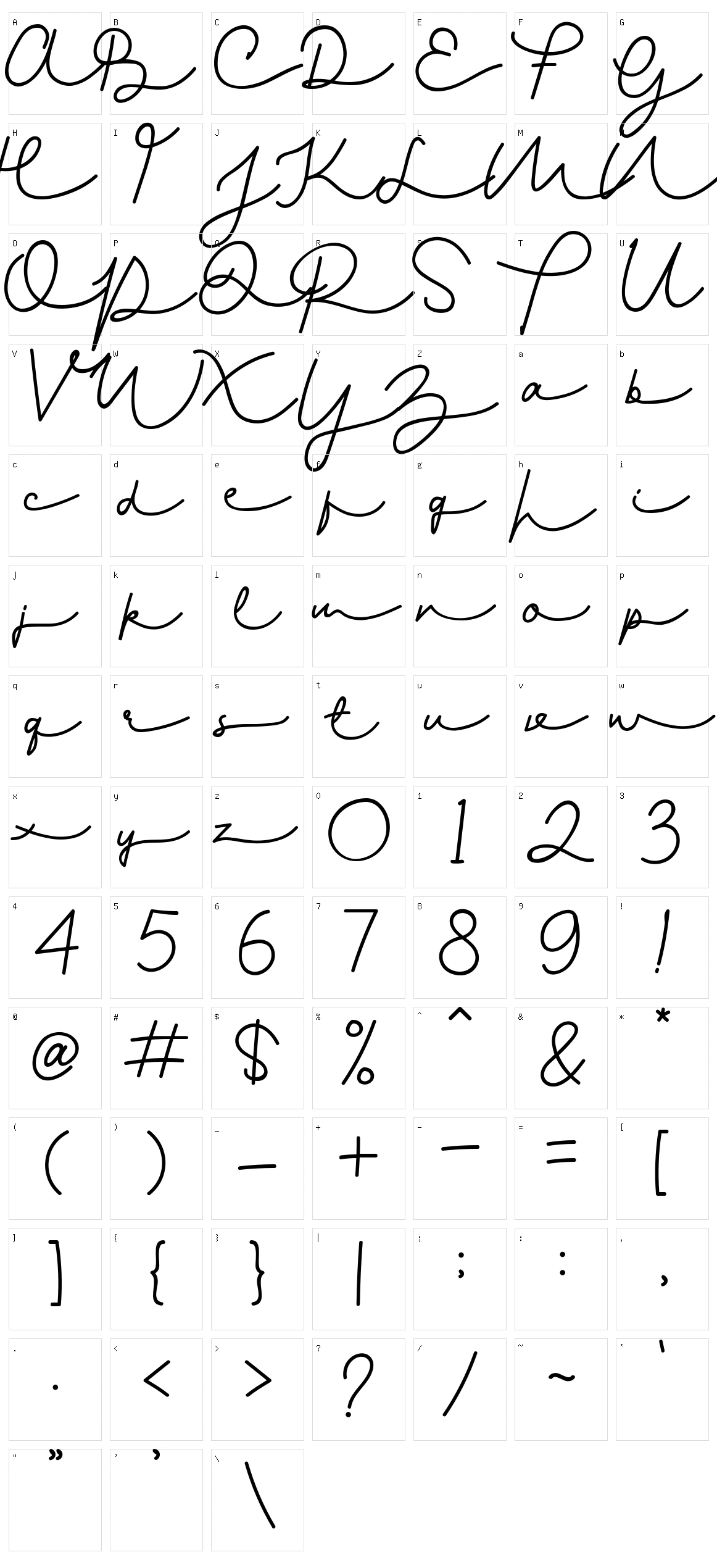 Gladys Script Character Set