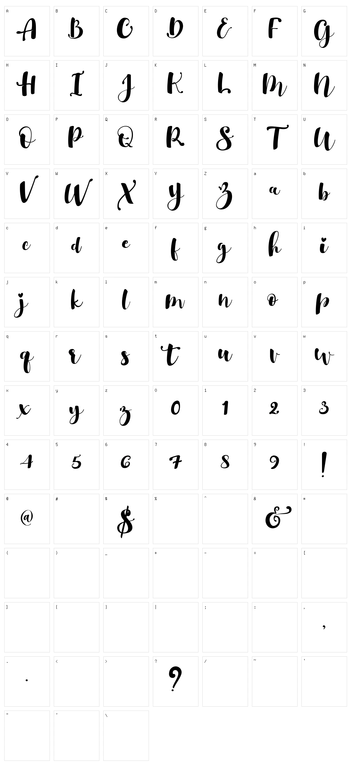 Gulya Script Character Set