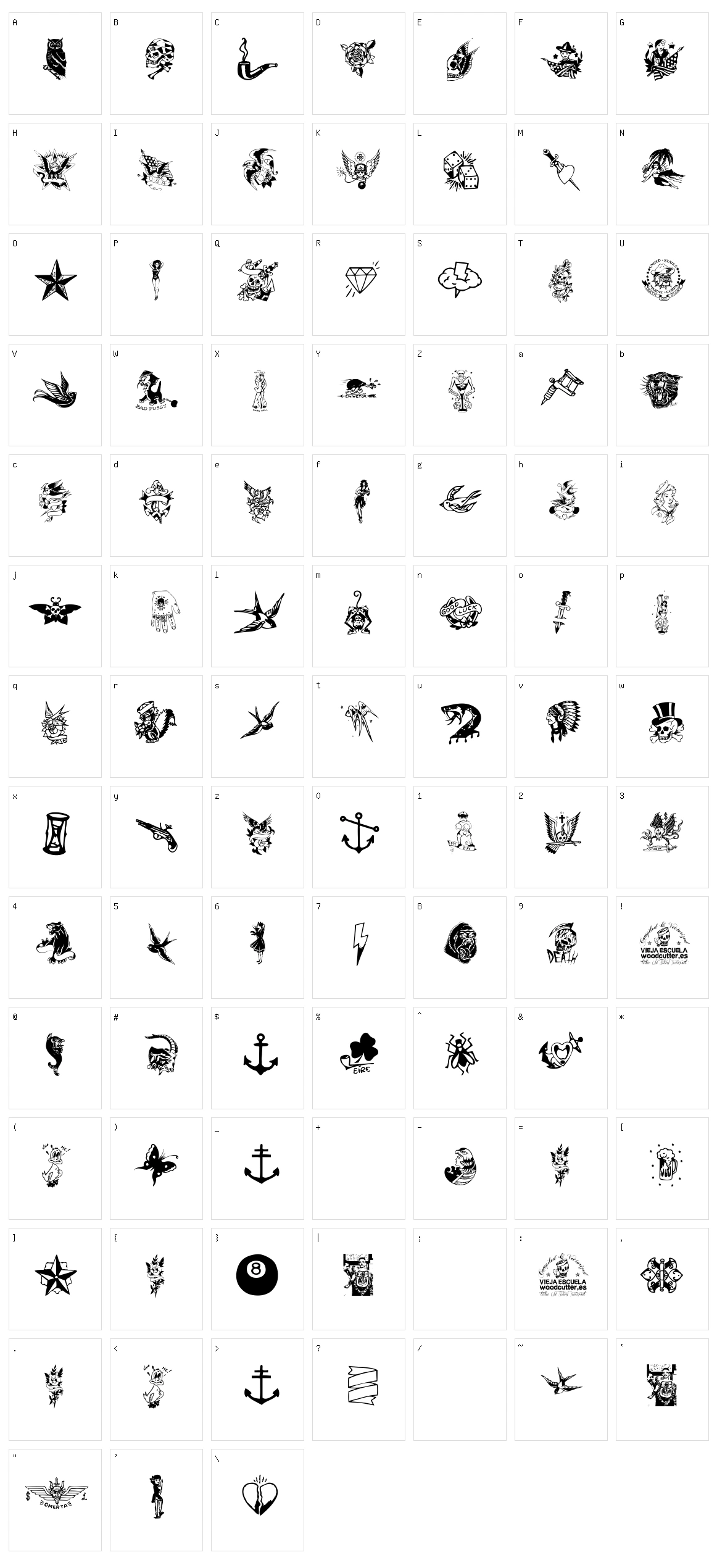 Tattoo Vieja Escuela 3 Character Set