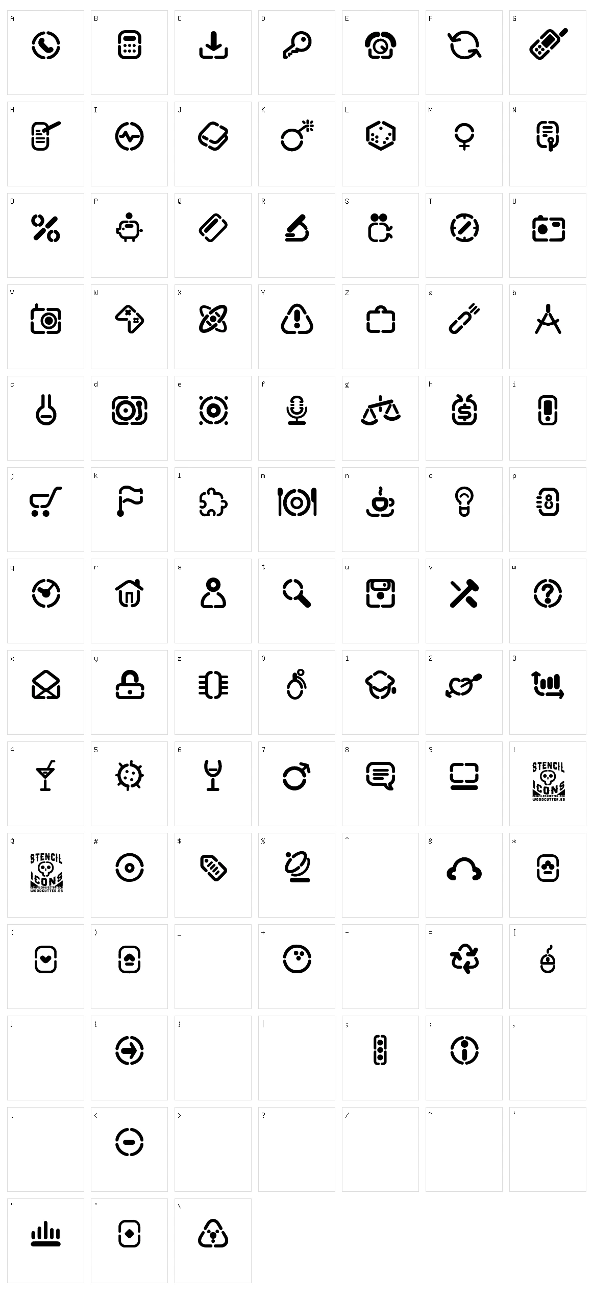 Stencil Icons Character Set