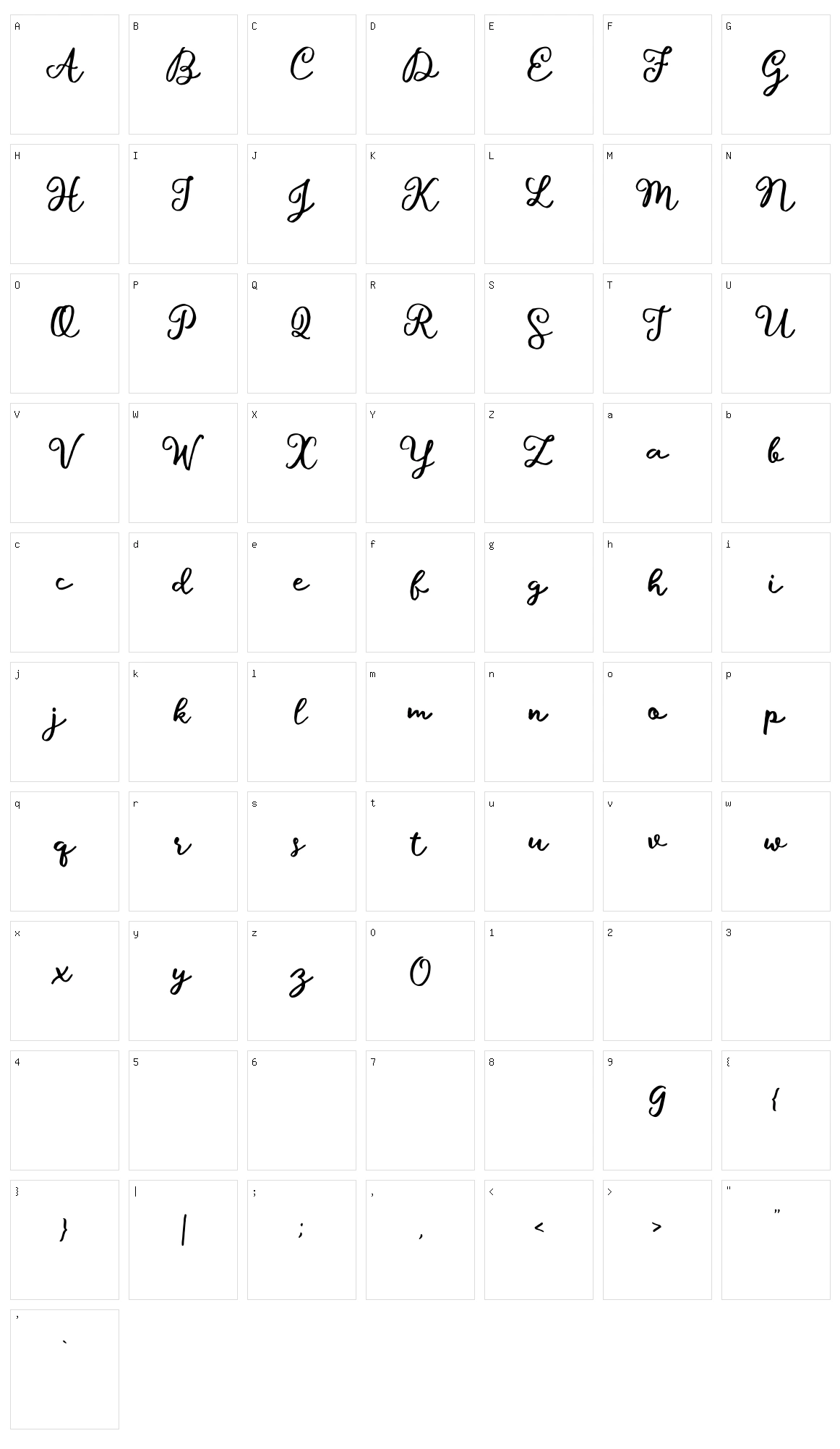 Hillary Script Character Set