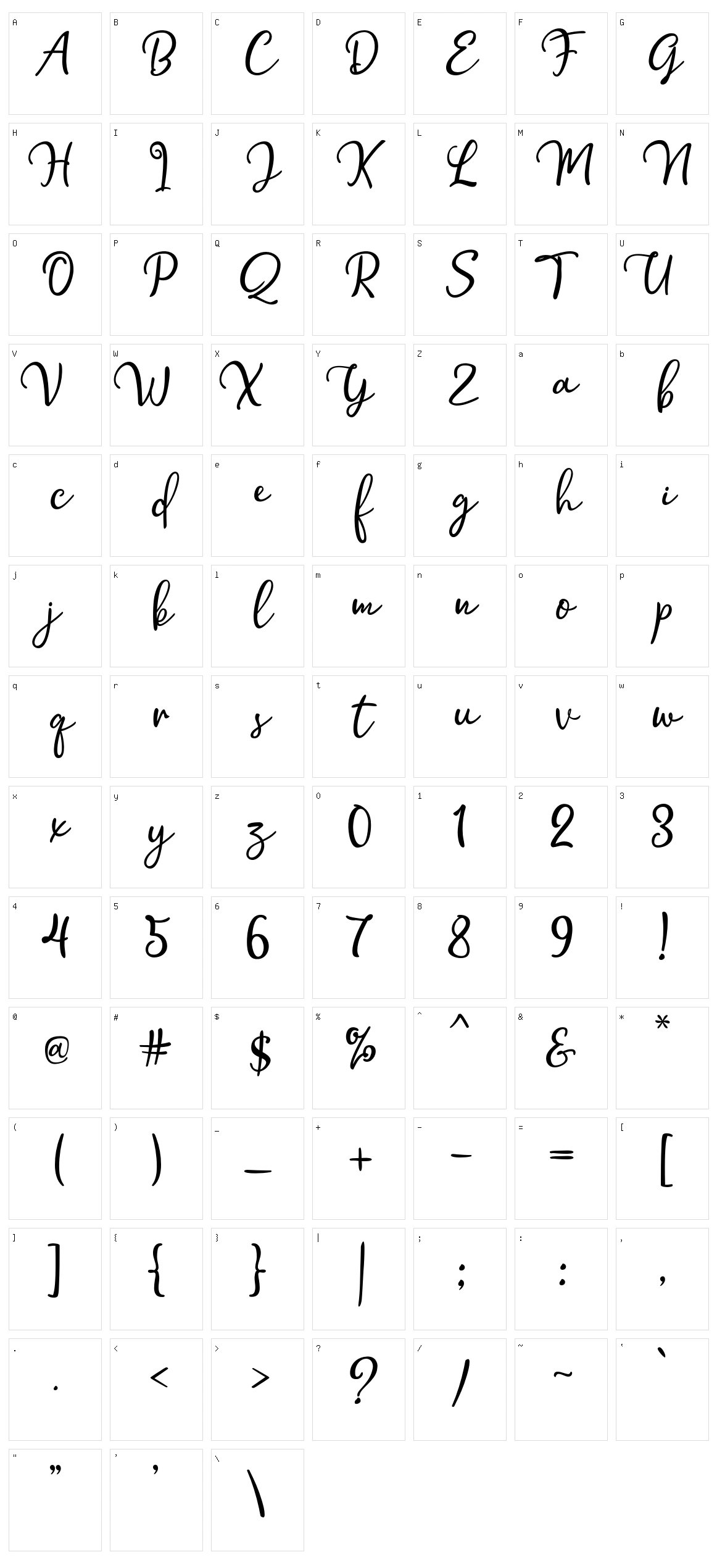 Hollymoon Script Character Set