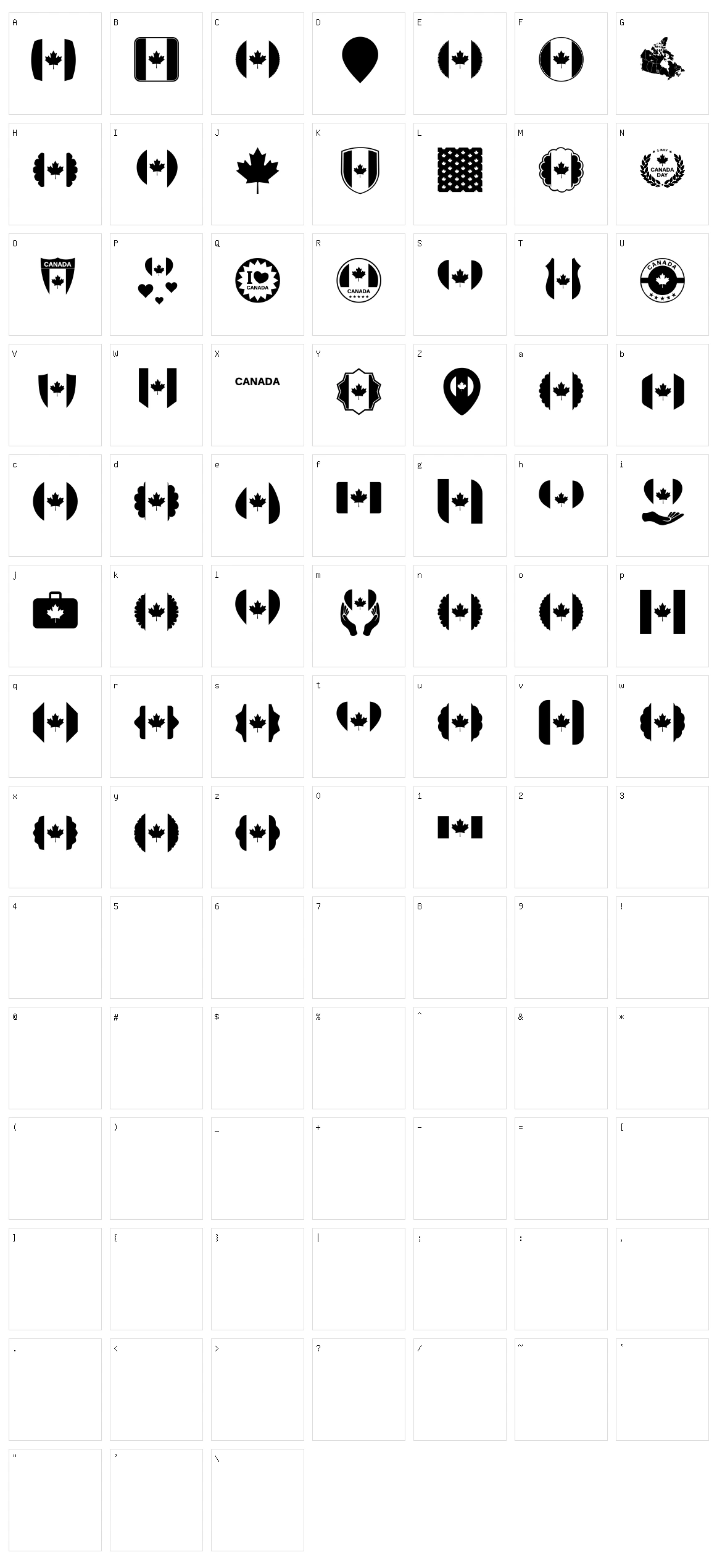 Font Canada Color Character Set