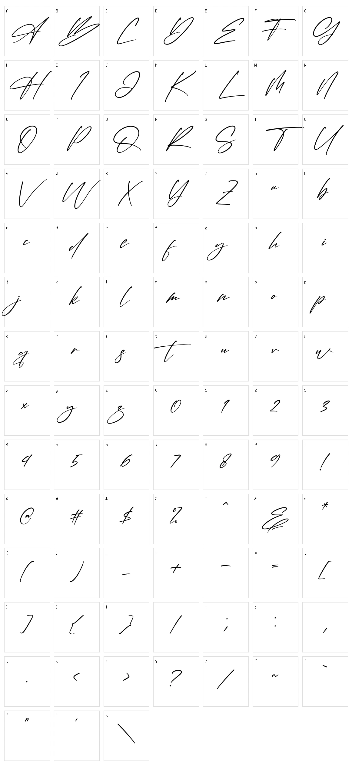 Hondelante Signature Character Set