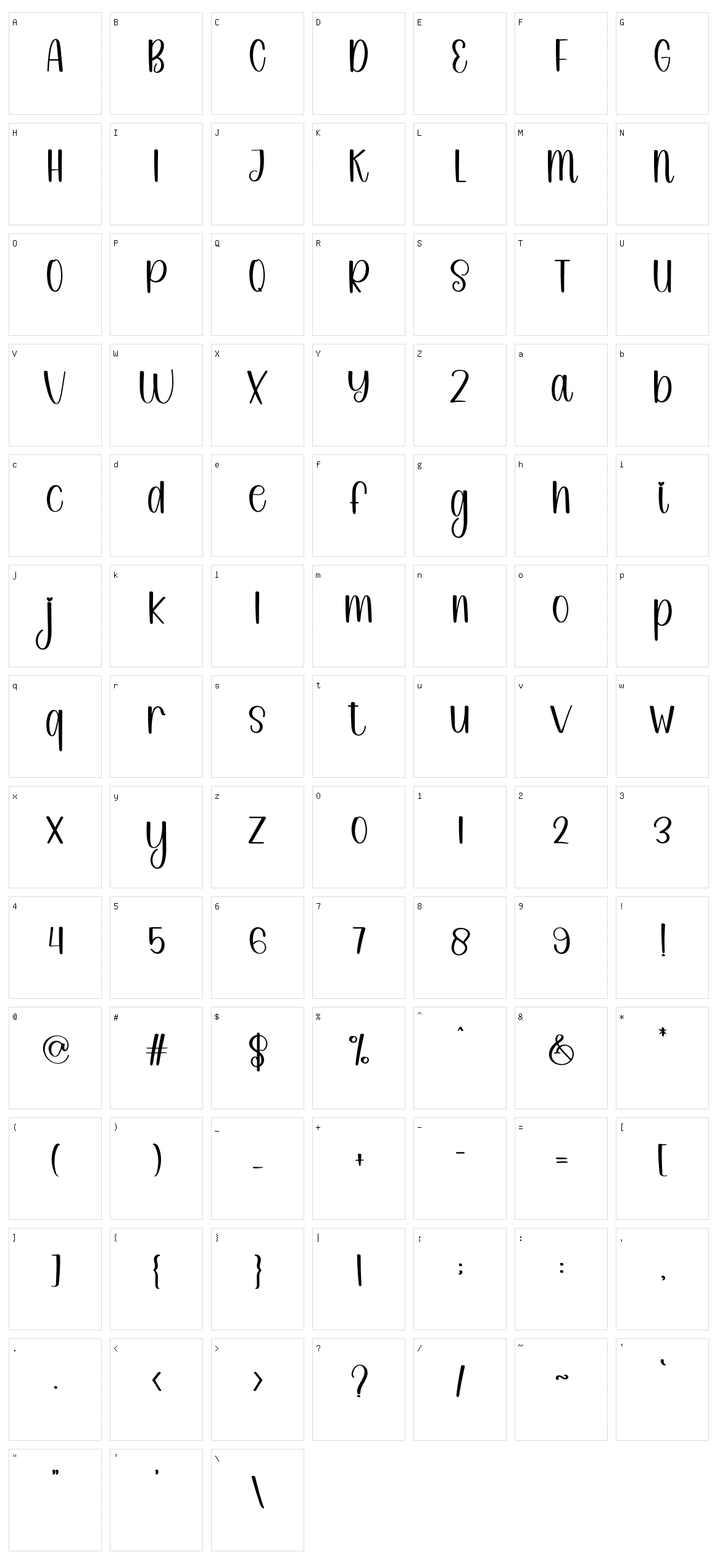 Honeymoon Character Set