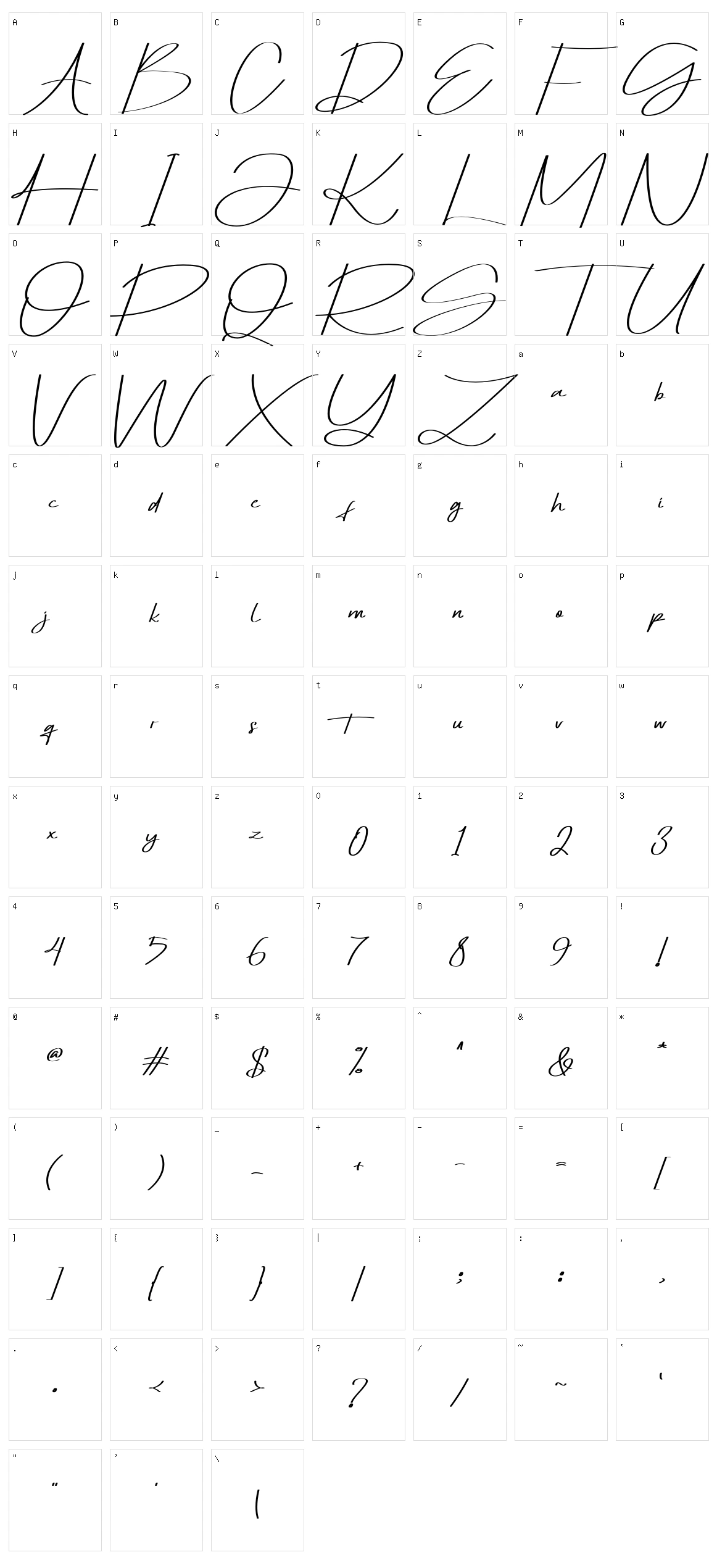 Honofly Character Set