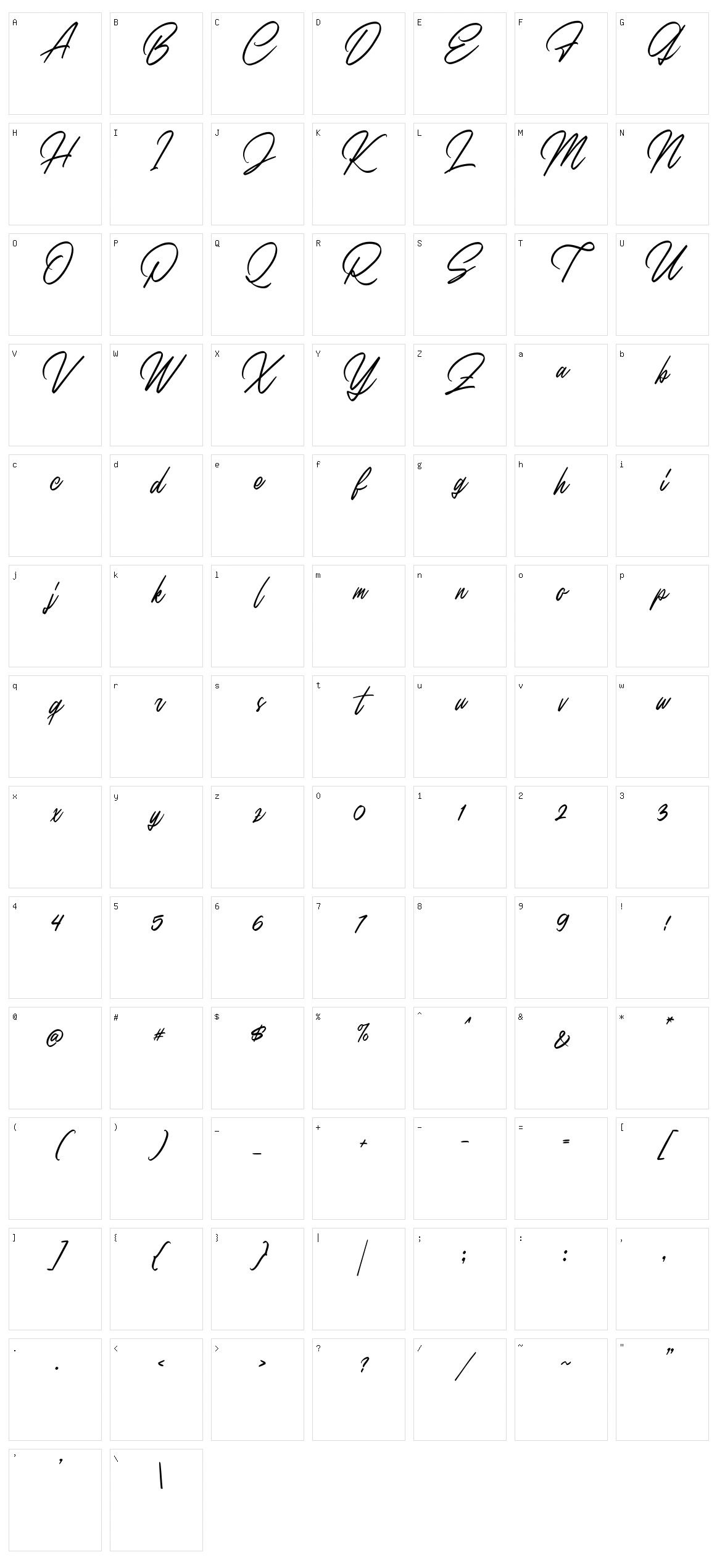 Hustonia Script Character Set