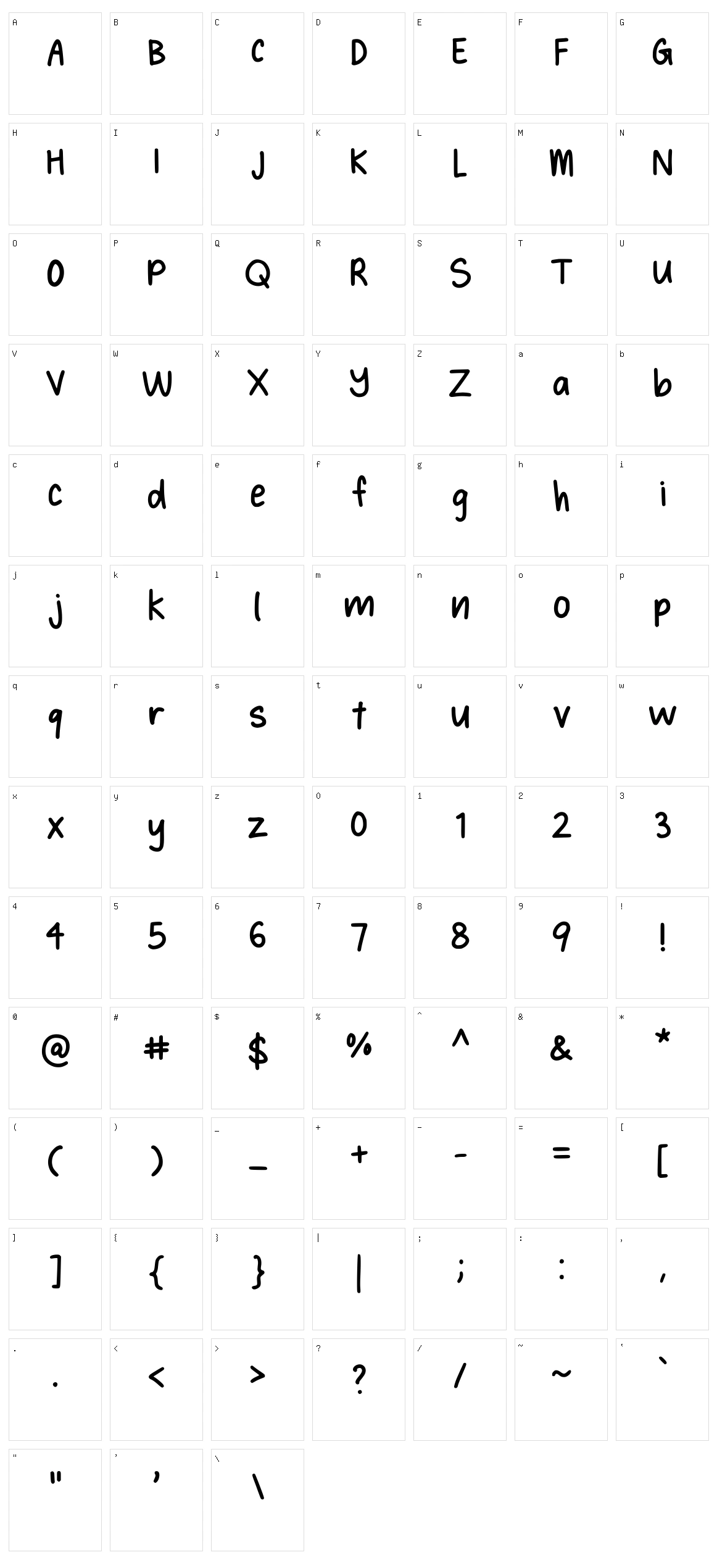 Hynings Handwriting Character Set