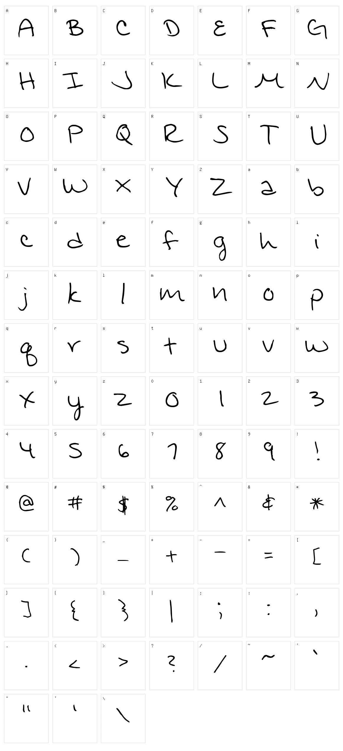 Jennifer's hand writing Character Set