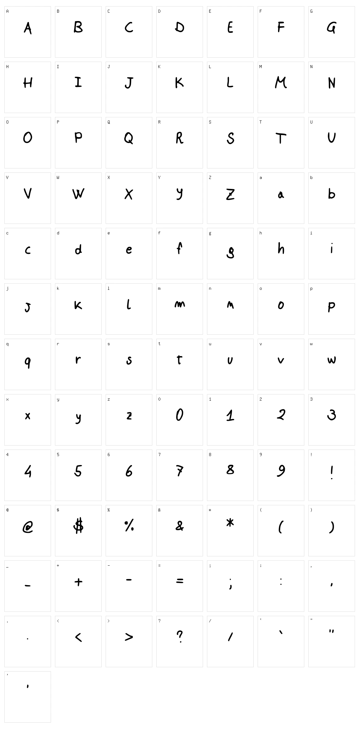 Johnson Script Character Set