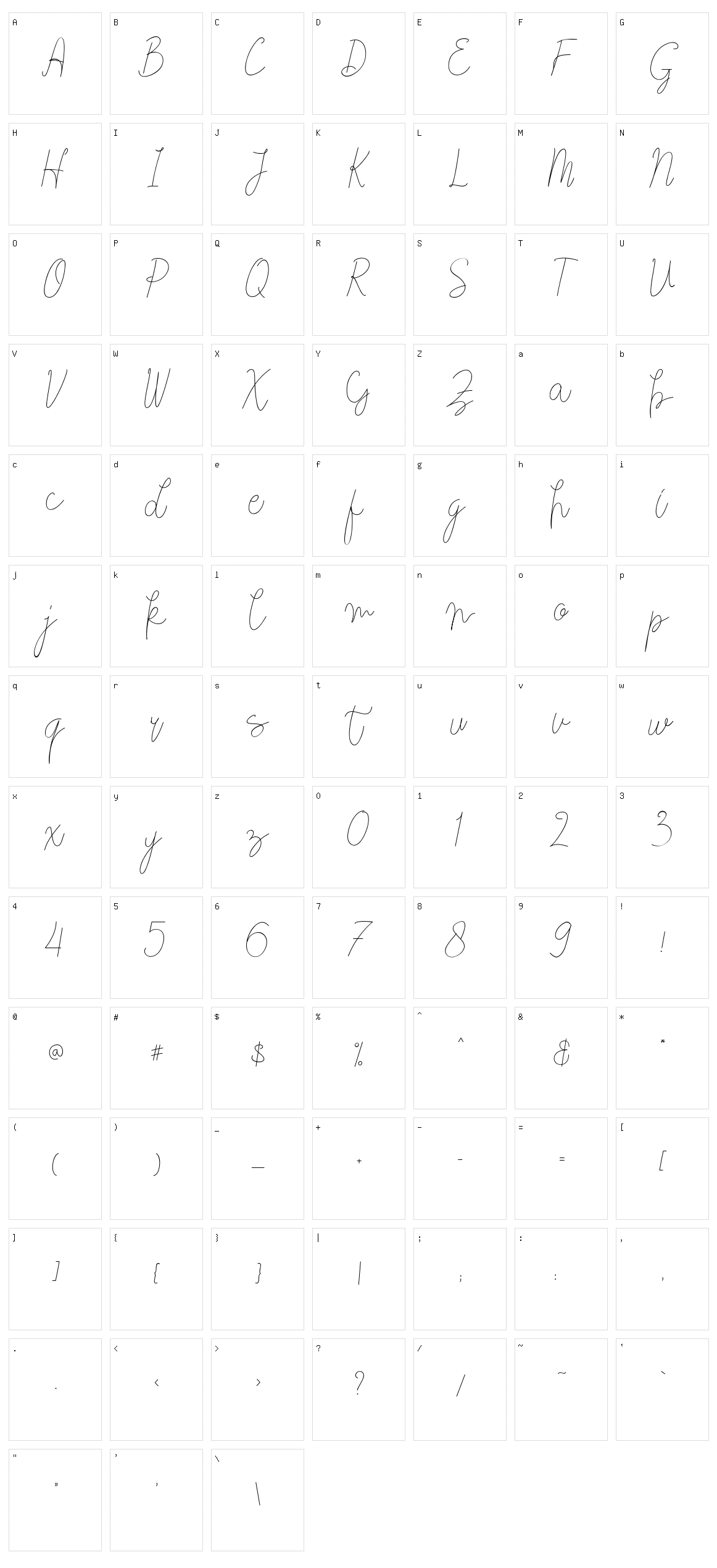 Justhin Character Set