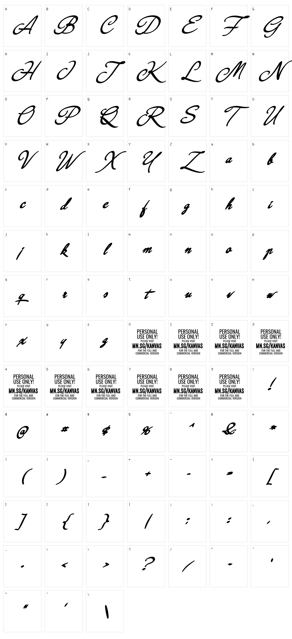 Kanvas Character Set