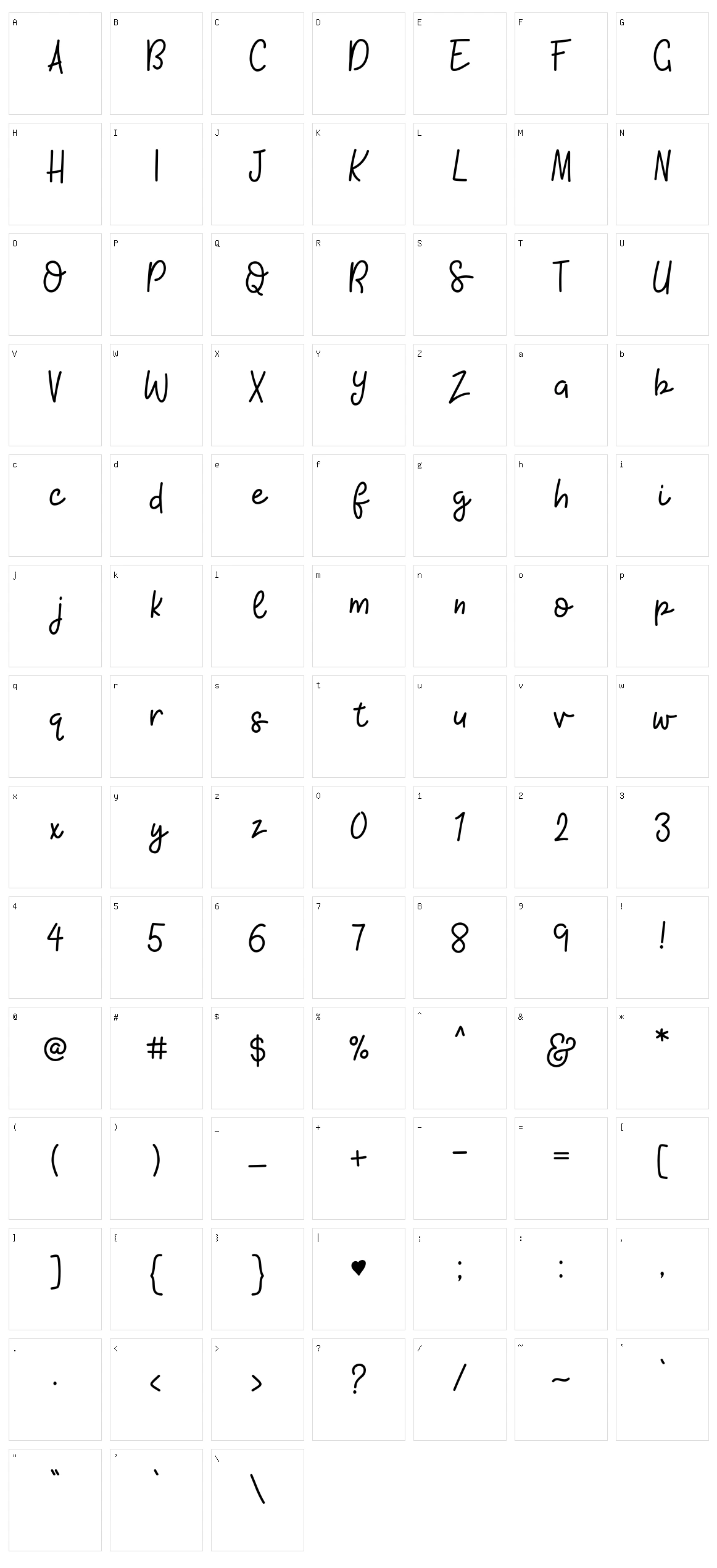 KH Blackline Script Character Set