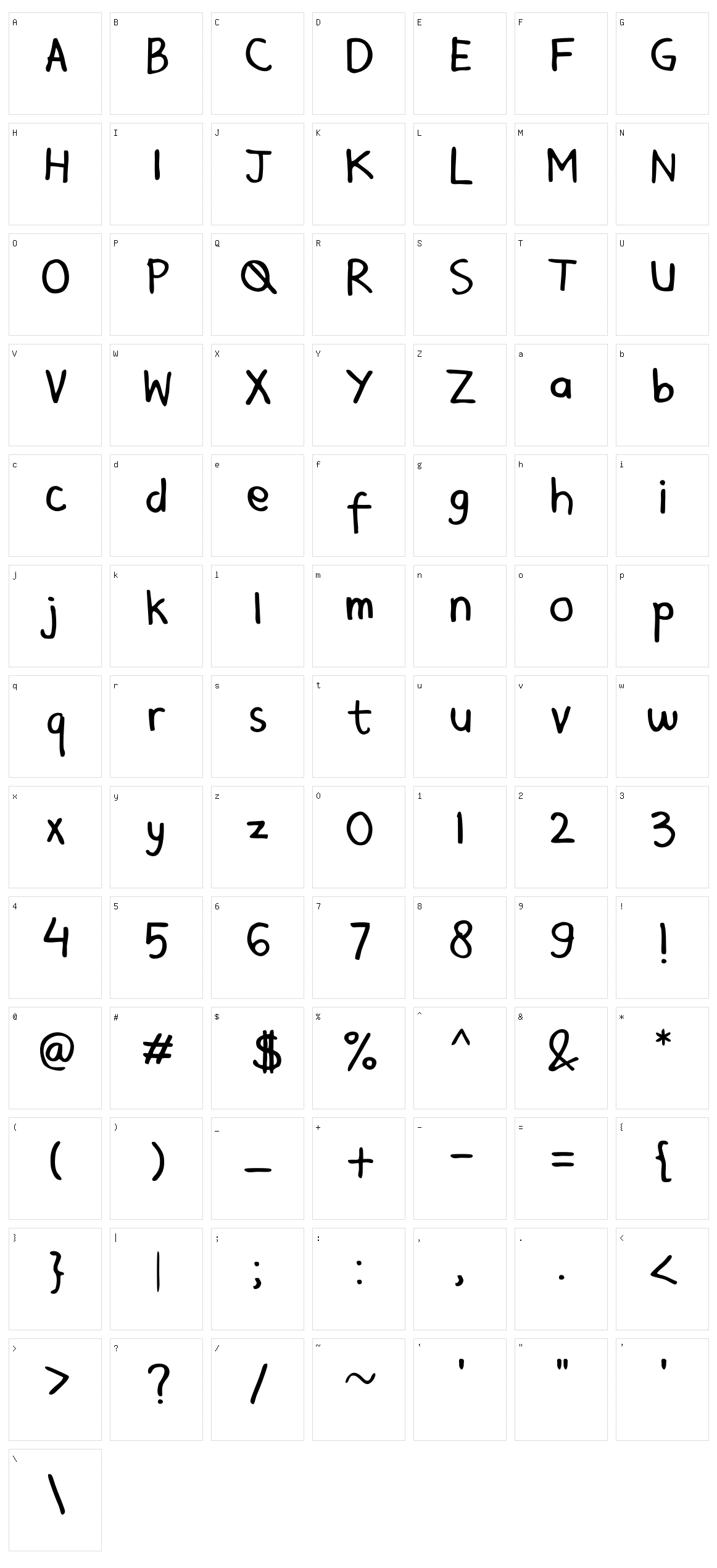 Mala's Handwriting Character Set