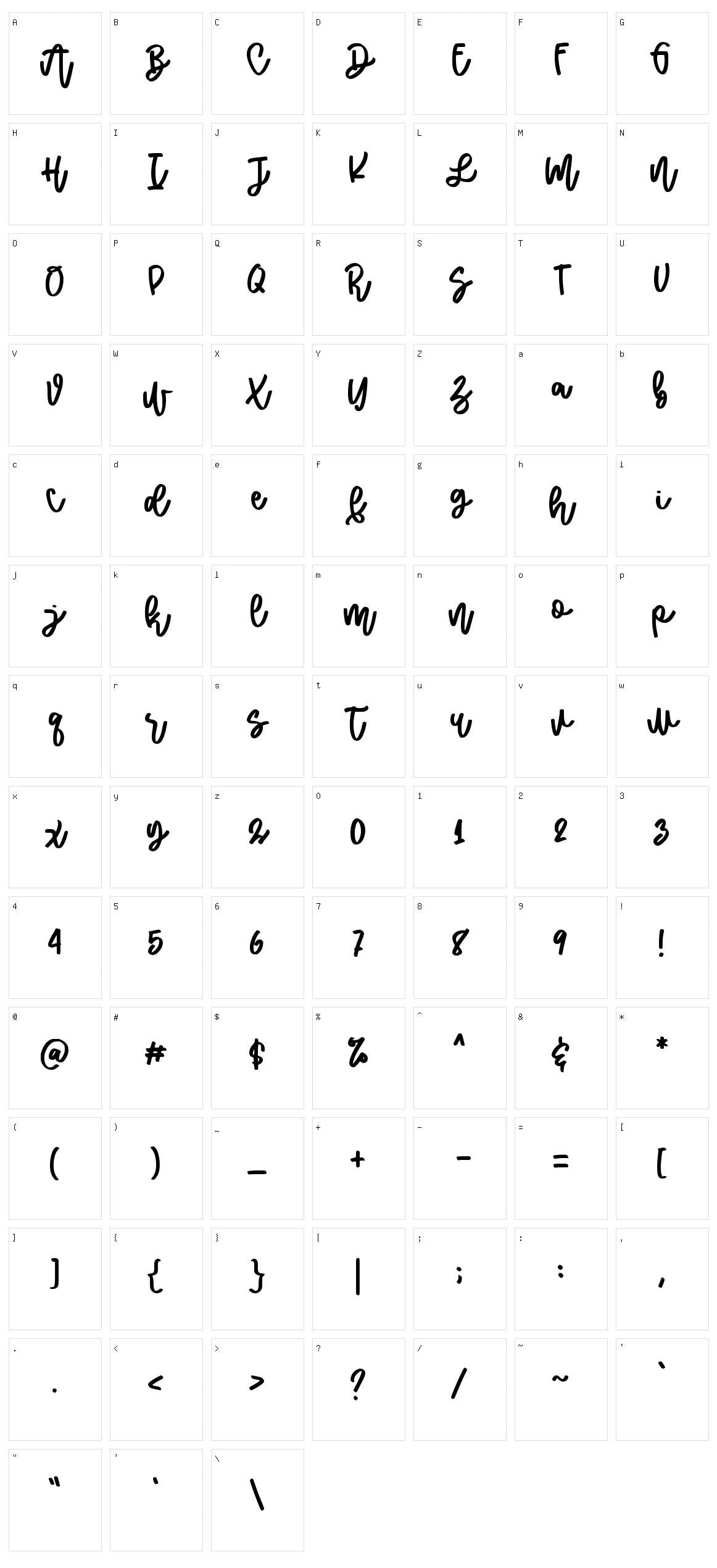 Malihah Script Character Set