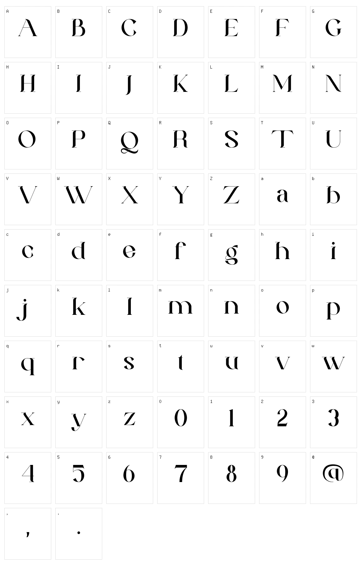 Margareth Rosinante Script Character Set