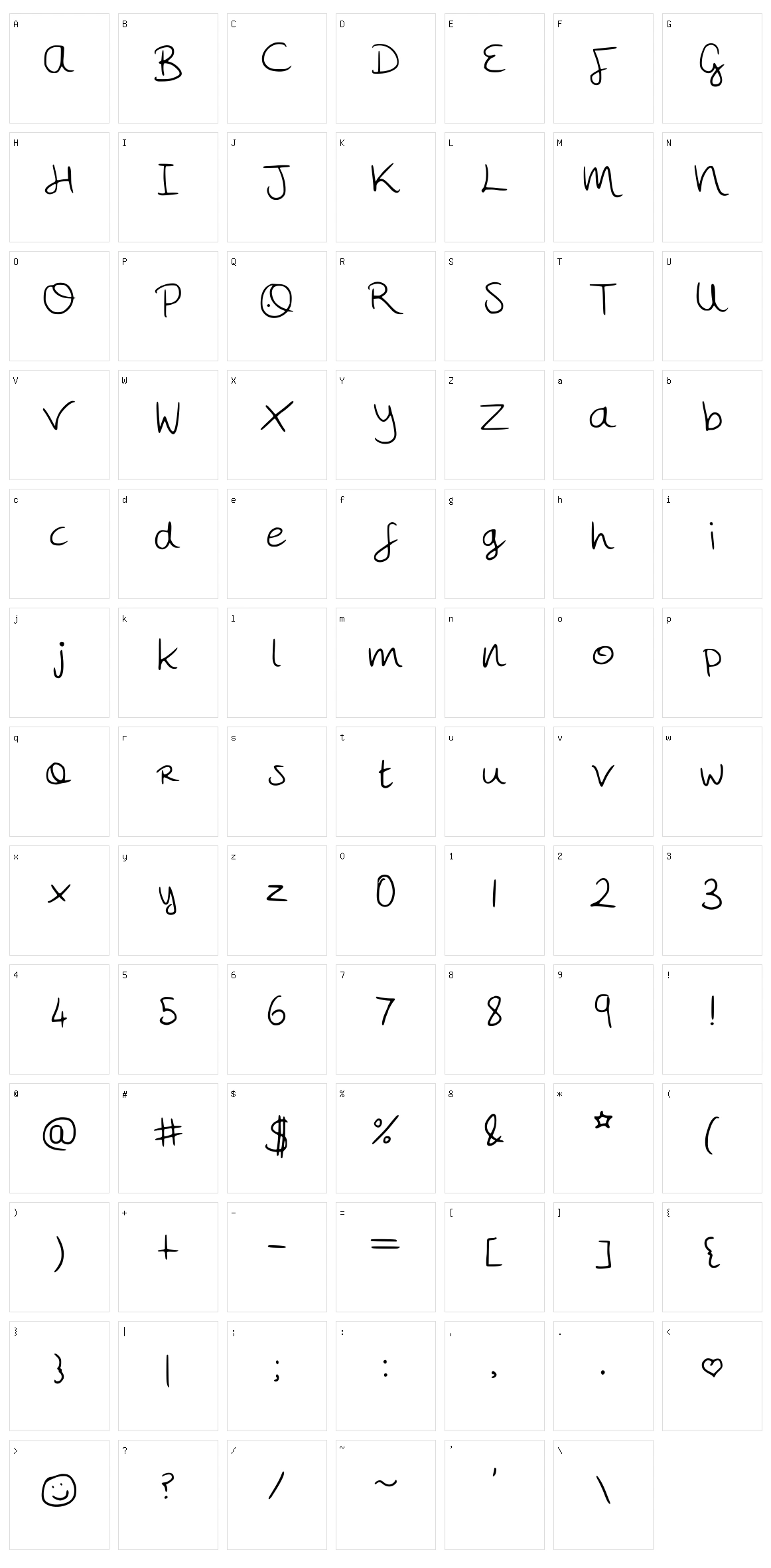 Megs Hand Character Set