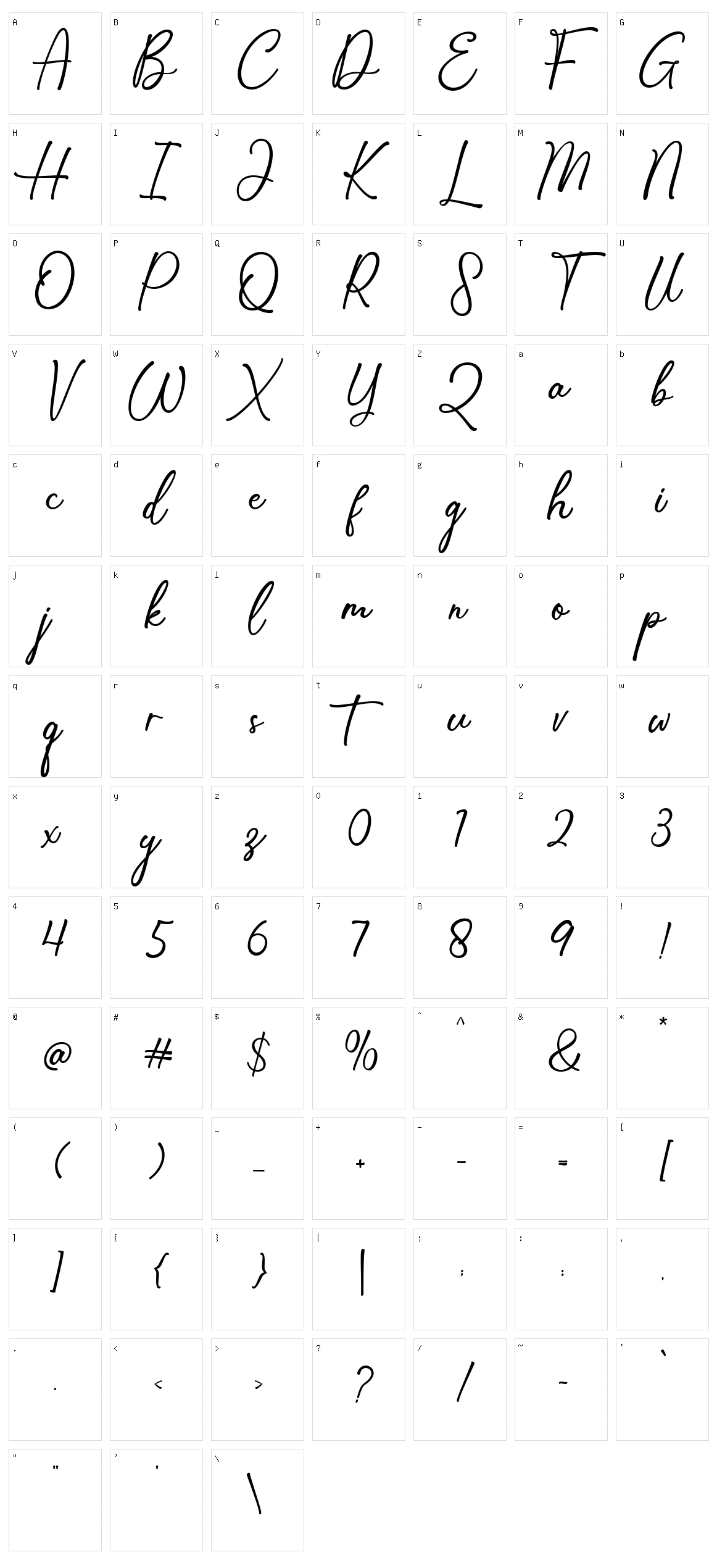 Mellisa Handwritten Character Set